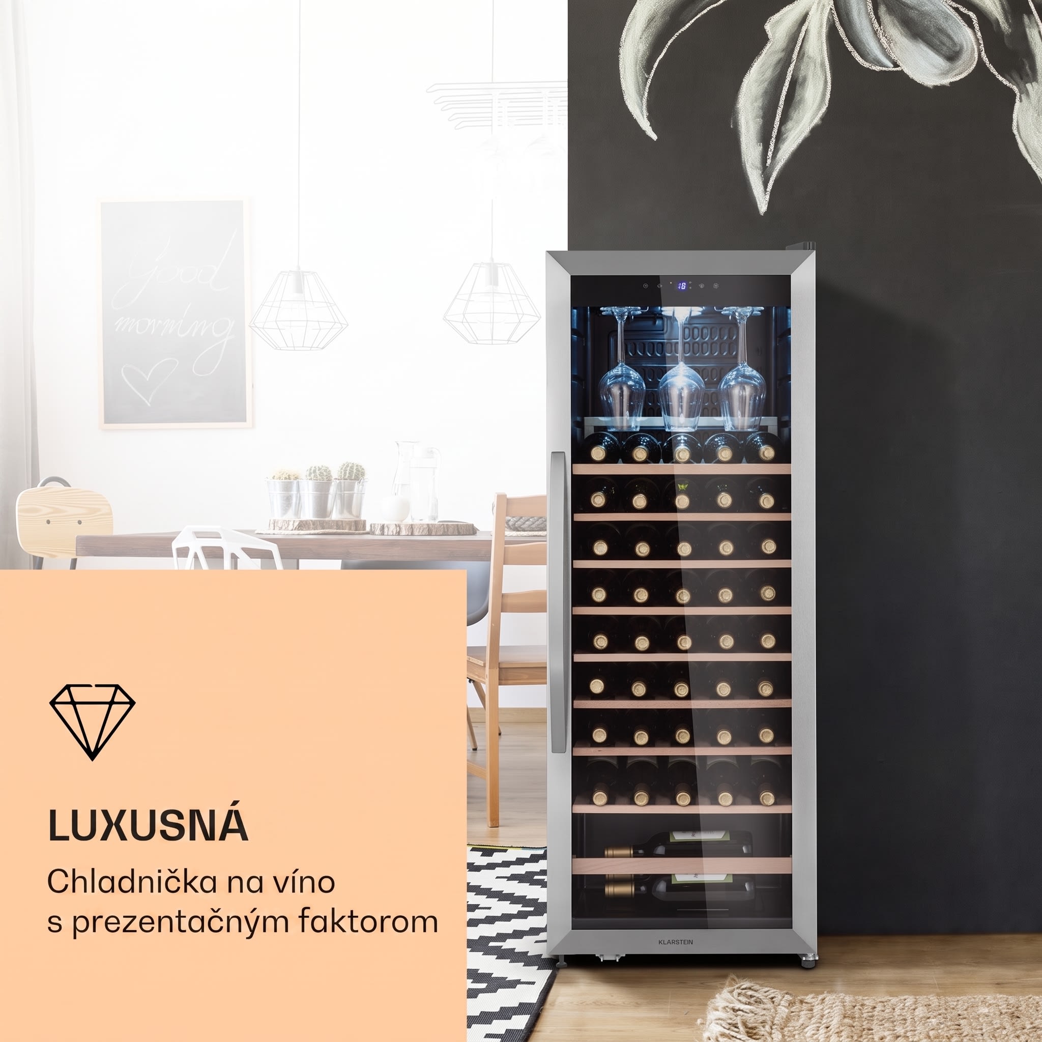 Klarstein Vinamour 46 Uno, vinotéka, 155 l, 46 fliaš, 4-18°C, 1 zóna, nehrdzavejúca oceľ – Obrázok 2