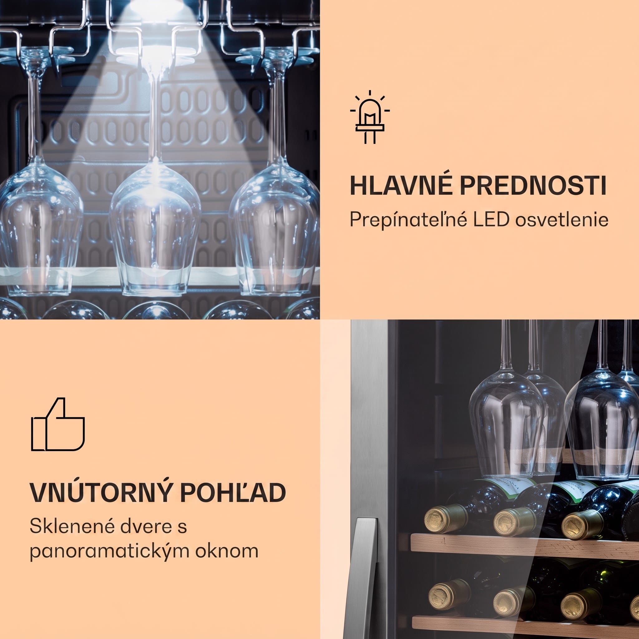 Klarstein Vinamour 46 Uno, vinotéka, 155 l, 46 fliaš, 4-18°C, 1 zóna, nehrdzavejúca oceľ – Obrázok 5