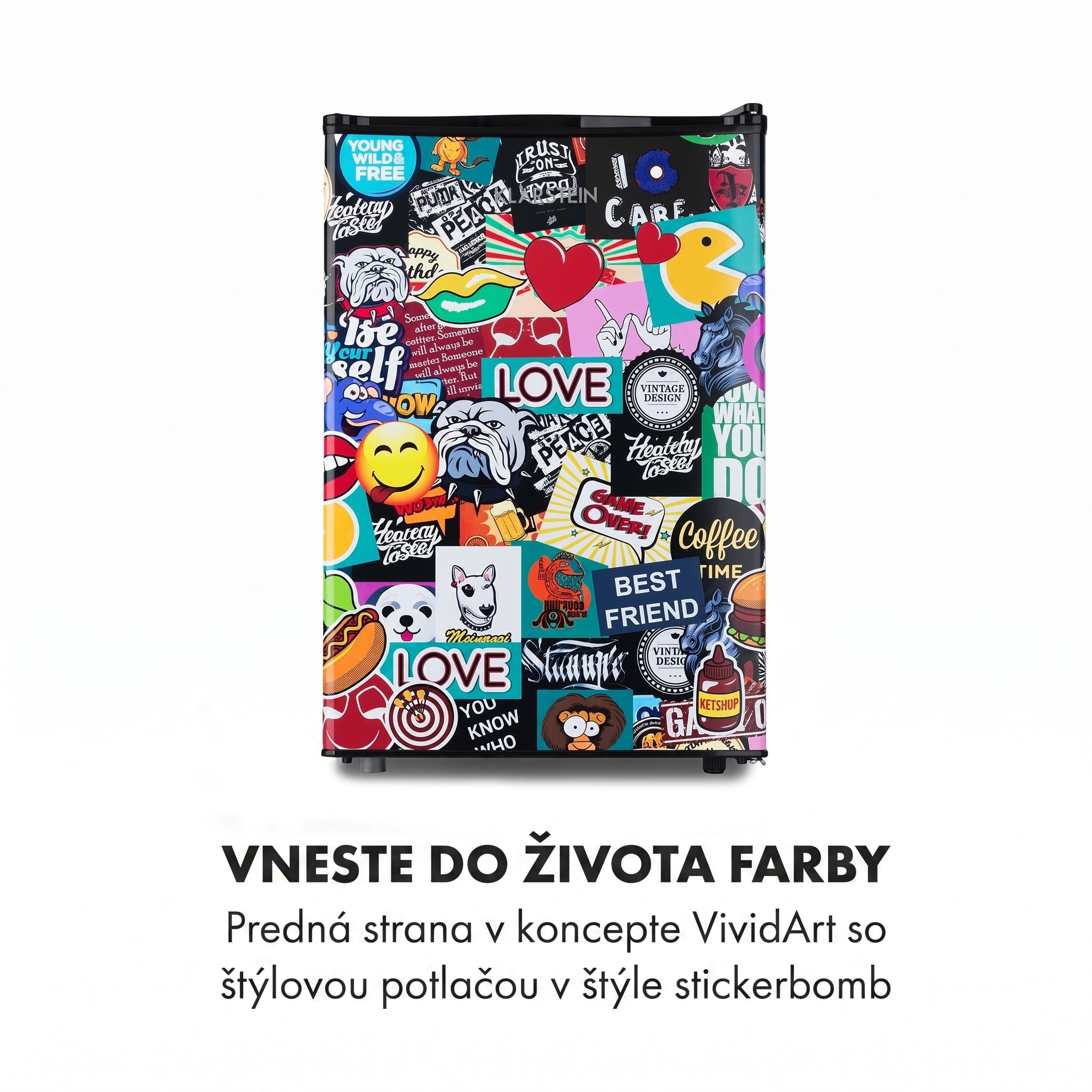 Klarstein Cool Vibe 70+, chladnička, 72 l, 2 police, Stickerbomb style – Obrázok 3