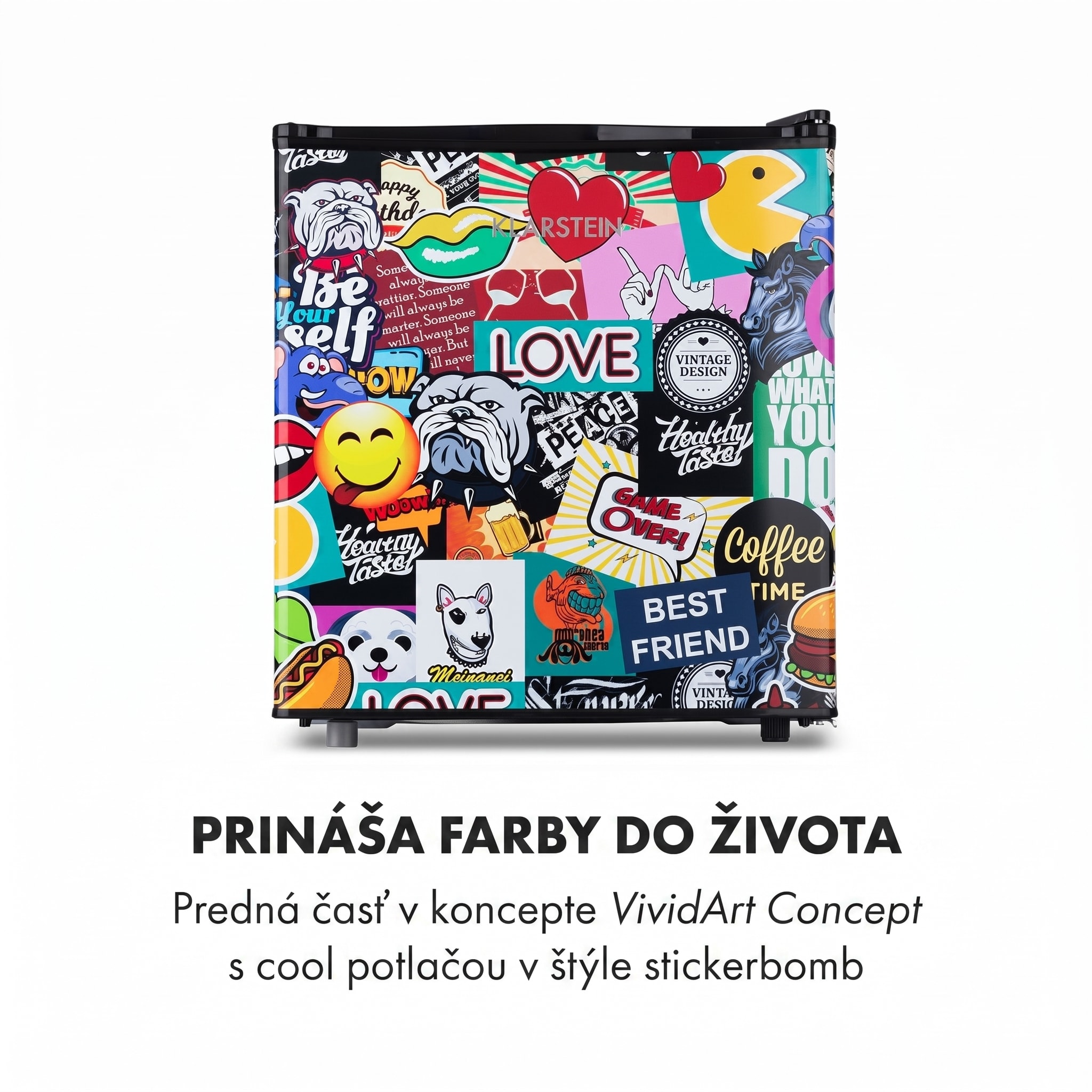 Klarstein Cool Vibe 46+, chladnička, 46 l, 1 polica, Stickerbomb style – Obrázok 3