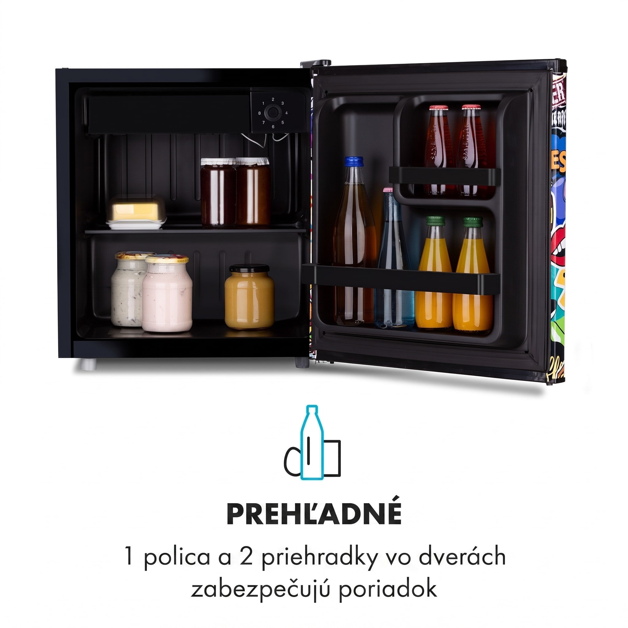 Klarstein Cool Vibe 46+, chladnička, 46 l, 1 polica, Stickerbomb style – Obrázok 5