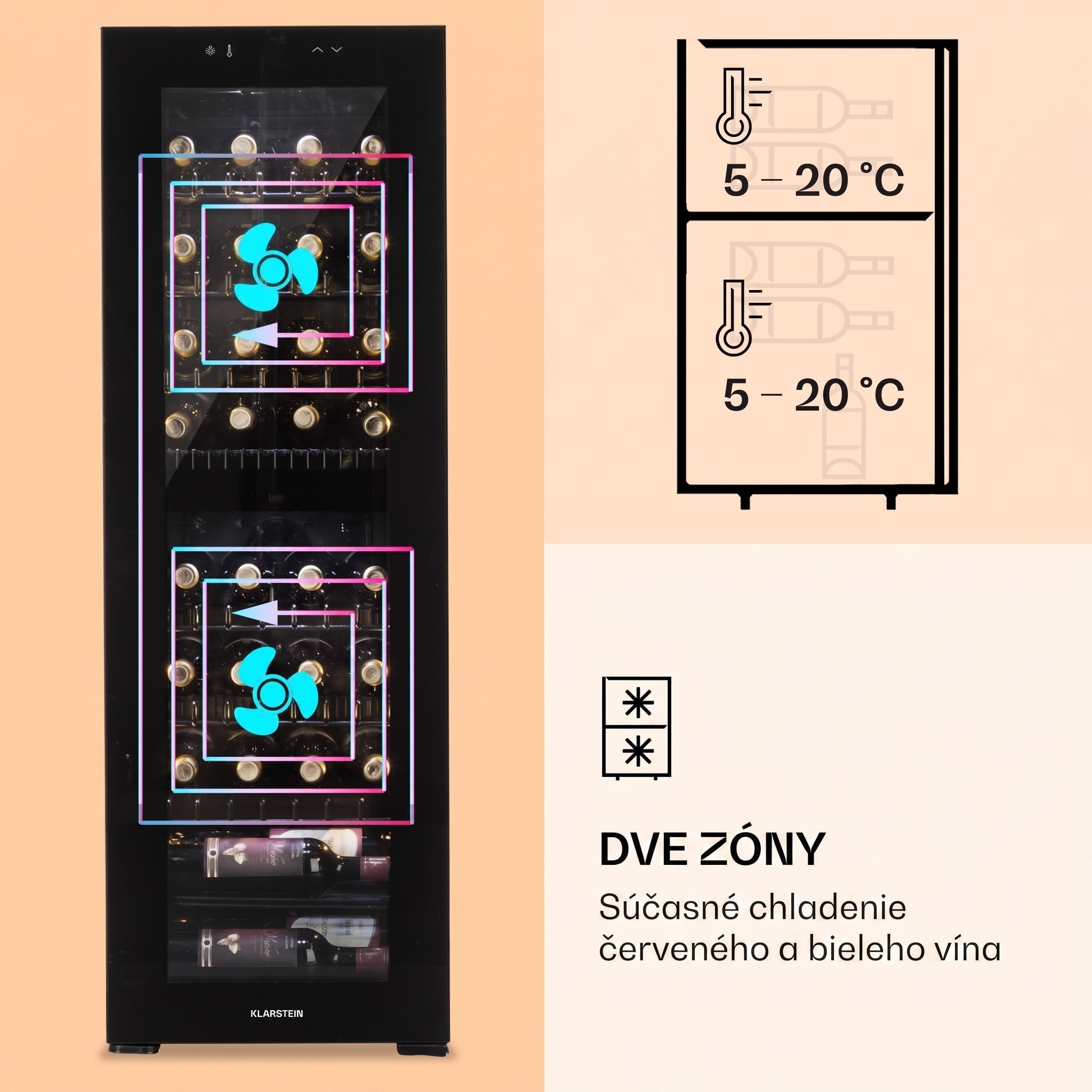 Klarstein Bellevine Deux 39 Flex, vinotéka, 116 l, 34 fliaš, 2 zóny – Obrázok 4