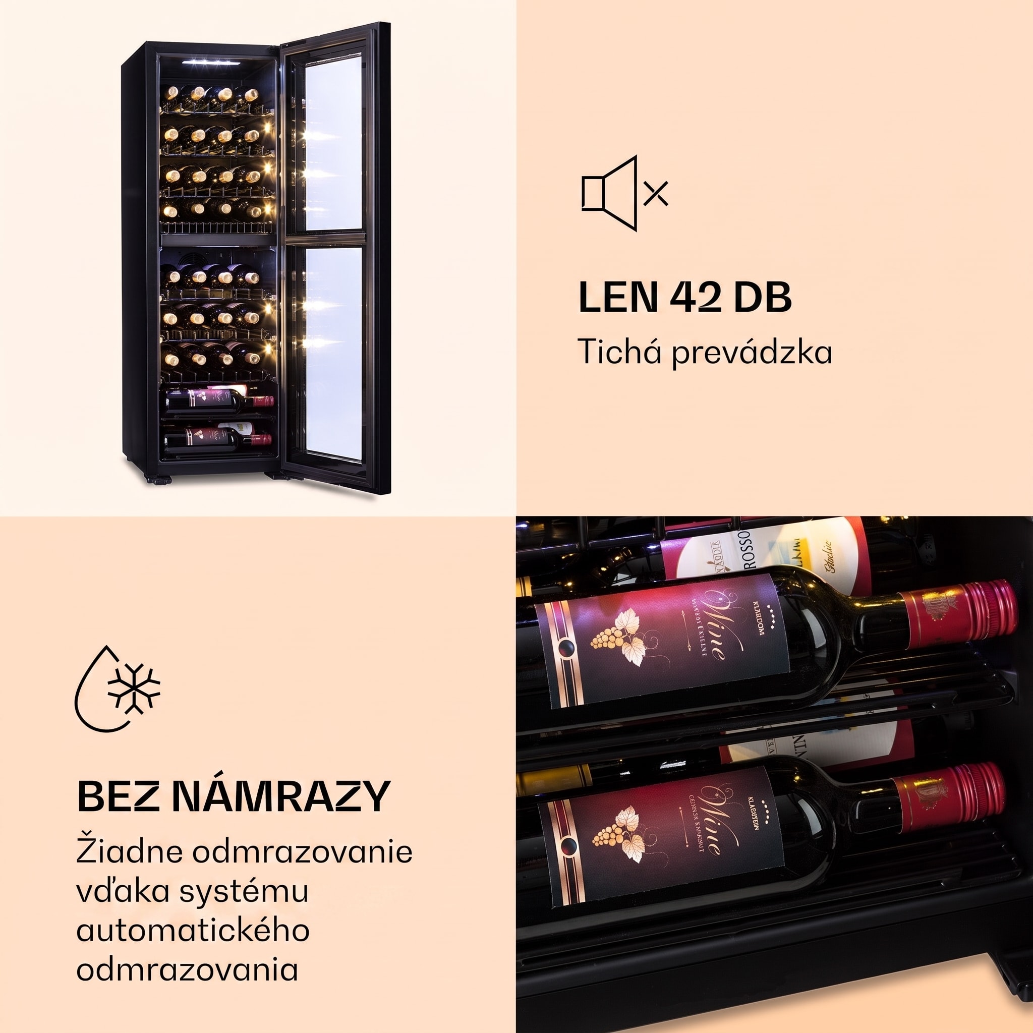 Klarstein Bellevine Deux 39 Flex, vinotéka, 116 l, 34 fliaš, 2 zóny – Obrázok 5