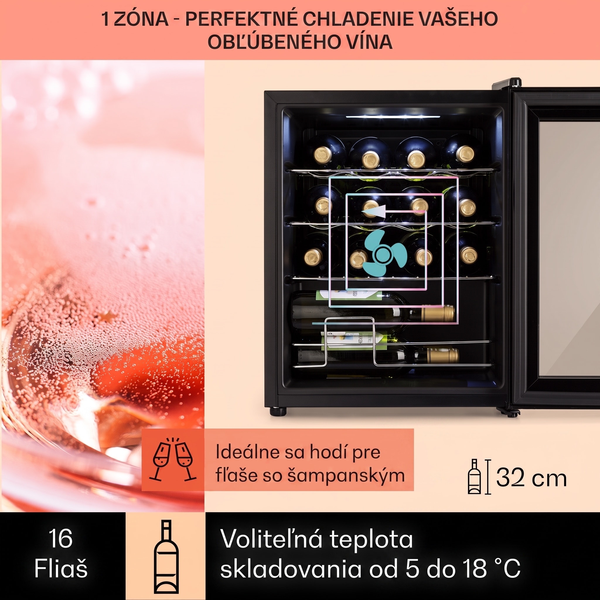 Klarstein Shiraz, vinotéka, 42 l, 131 W, 5-18°C, dotykový ovládací panel, čierna – Obrázok 3