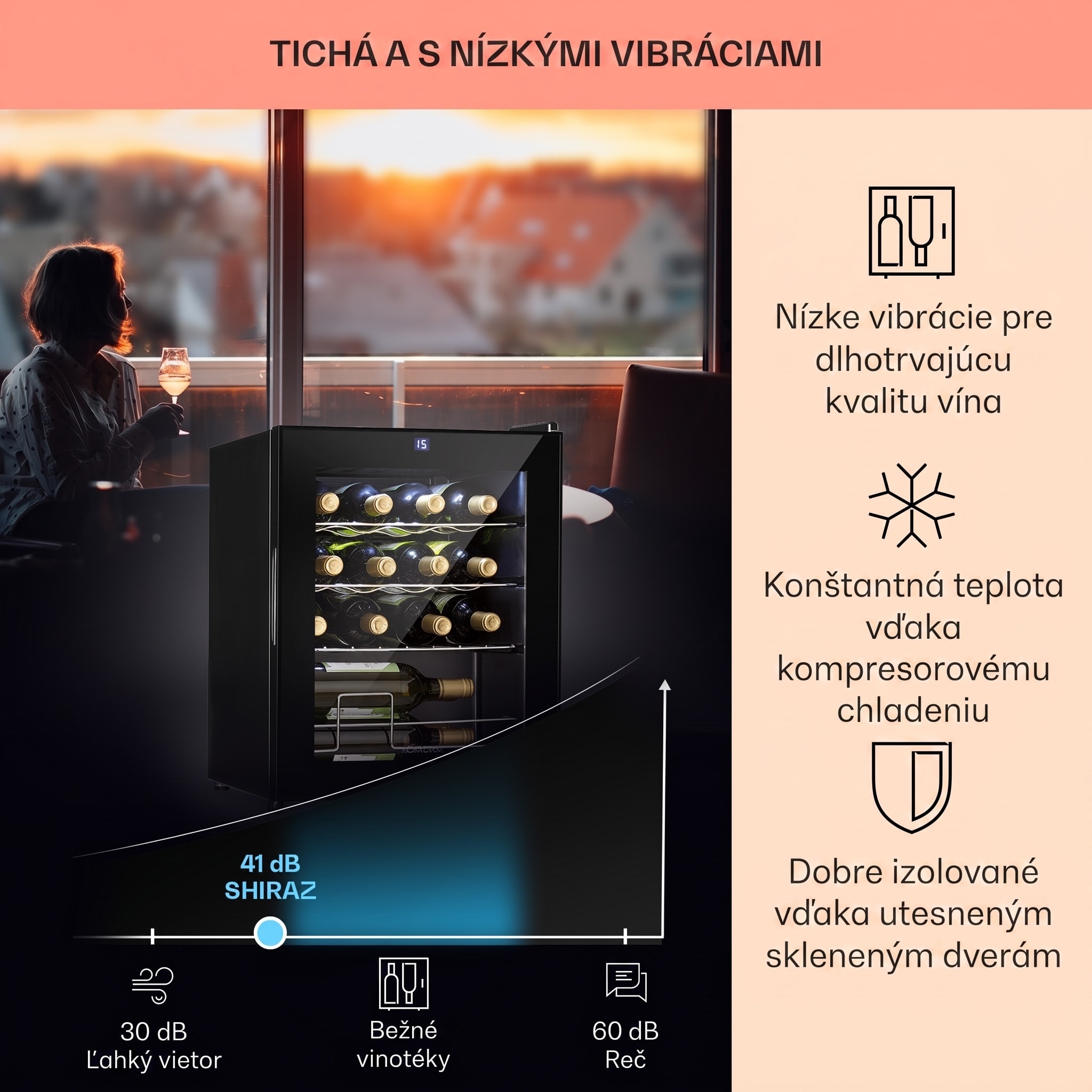 Klarstein Shiraz, vinotéka, 42 l, 131 W, 5-18°C, dotykový ovládací panel, čierna – Obrázok 4