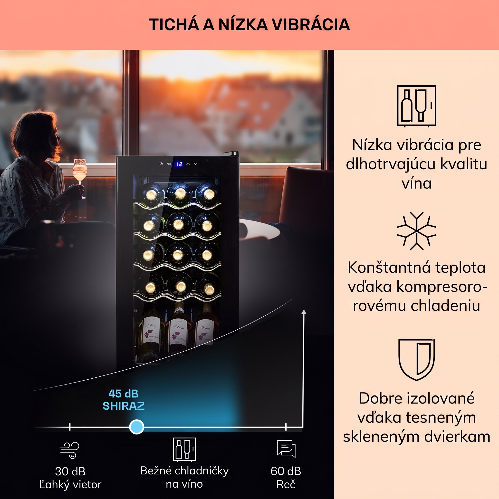 Klarstein Shiraz 15 Slim Uno, vinotéka, 44 l, 135 W, 5–18°C, dotykové ovládanie, čierna – Obrázok 4
