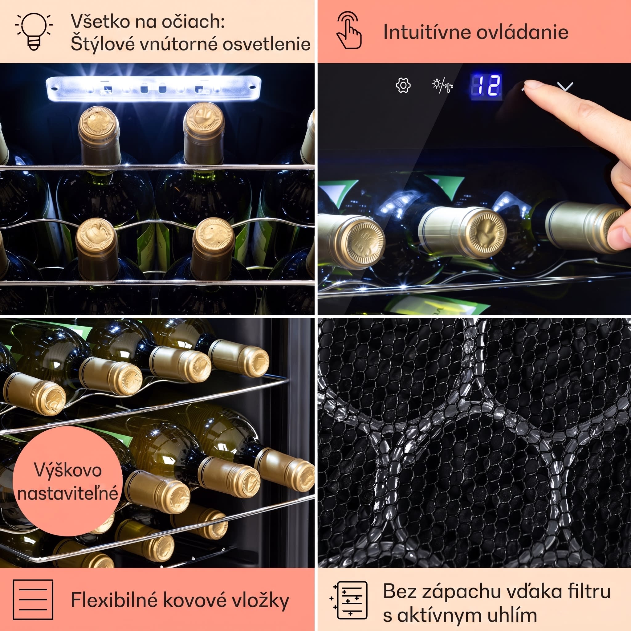Klarstein Shiraz 24 Uno, vinotéka, 63 l, 24 fliaš, 5-18°C, dotykový ovládací panel – Obrázok 5