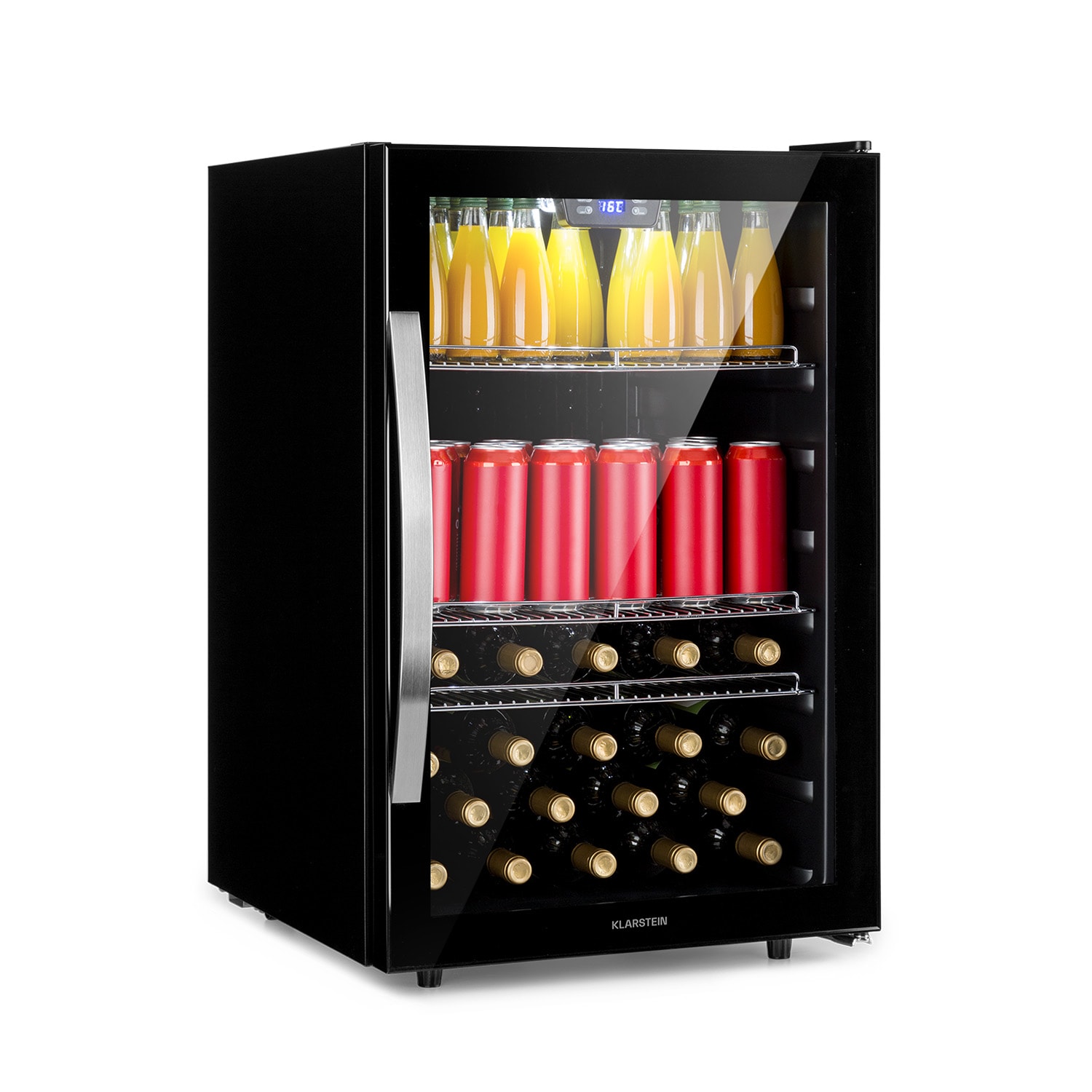 Klarstein Beersafe 5XL, chladnička, 147 l, 3 police, panoramatické sklenené dvere, nehrdzavejúca oceľ