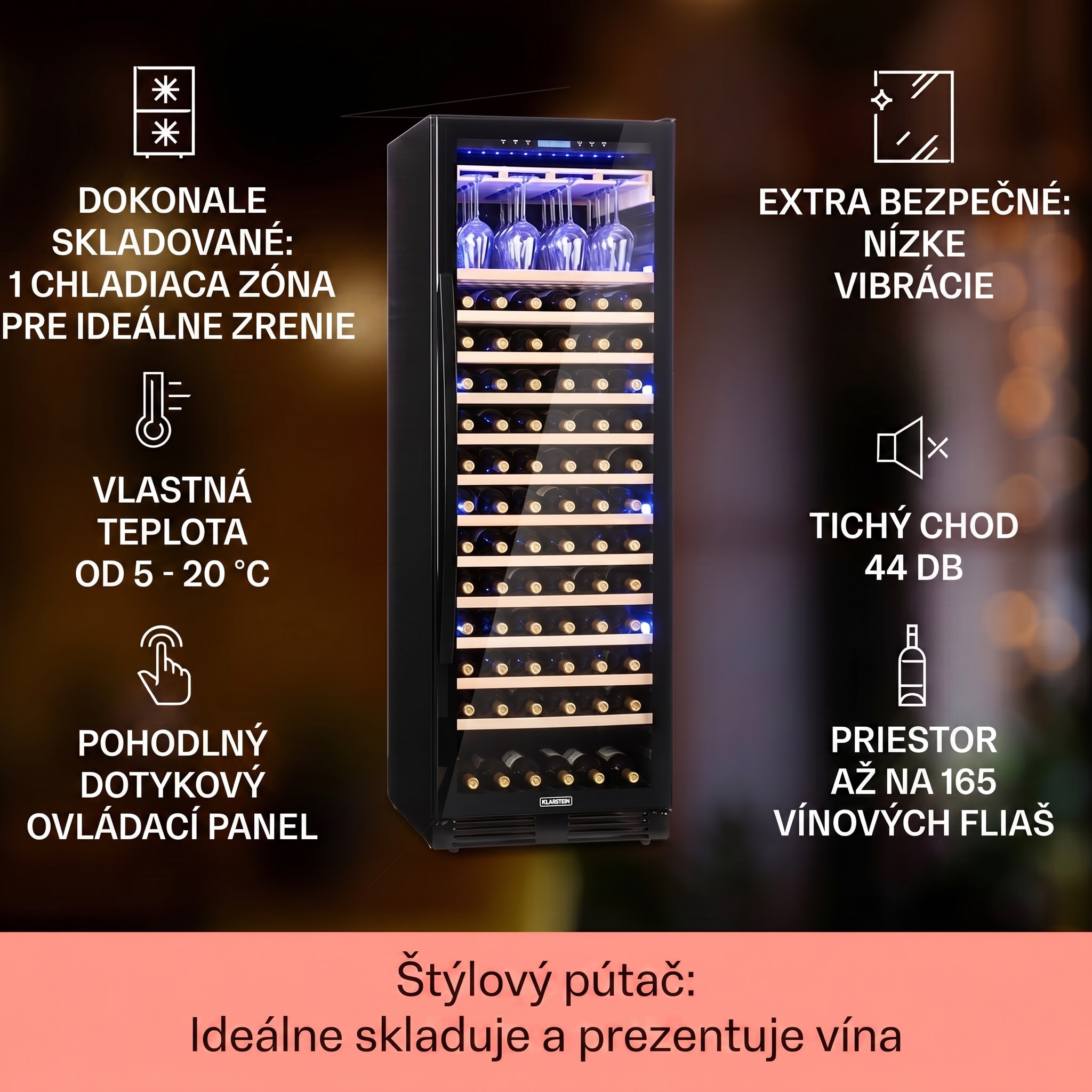 Klarstein Vinovilla Onyx Grande, veľkoobjemová vinotéka, 433 l, 165 fliaš, čierna – Obrázok 2