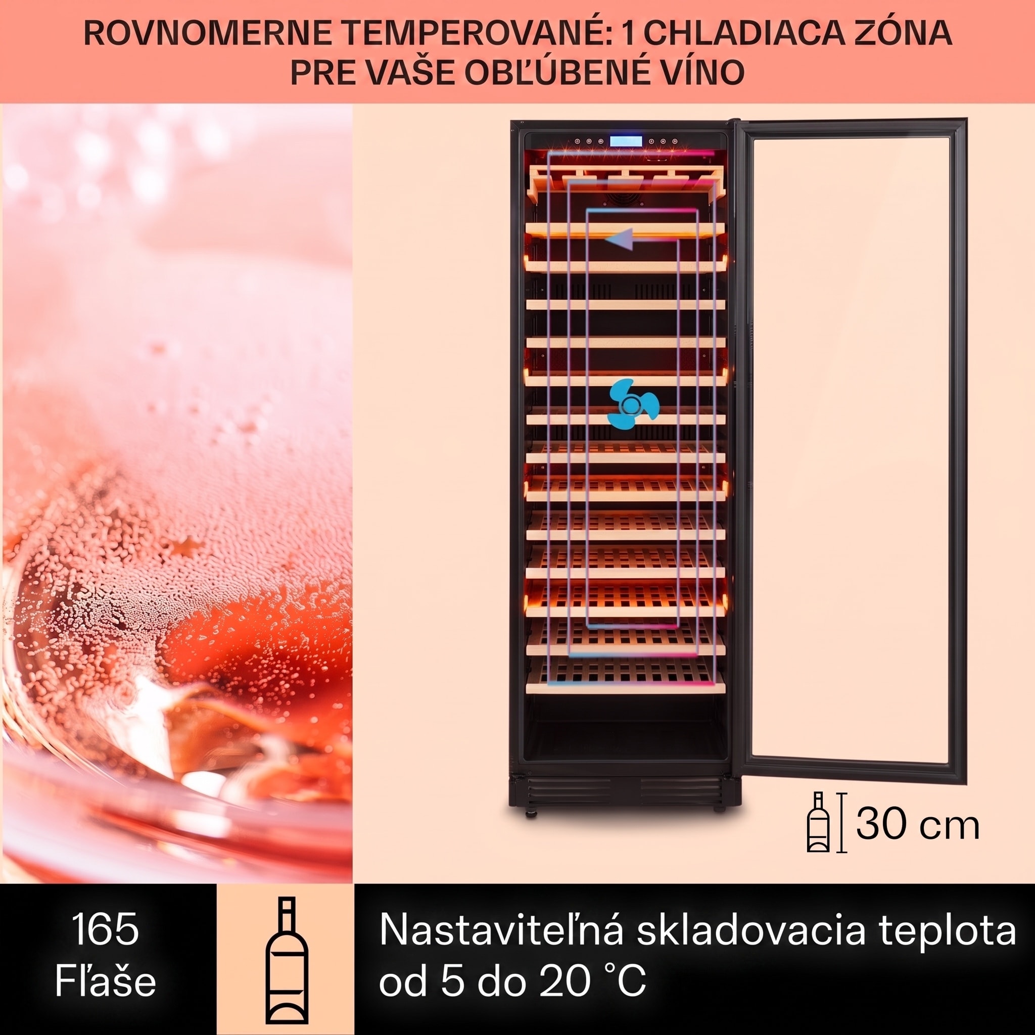 Klarstein Vinovilla Onyx Grande, veľkoobjemová vinotéka, 433 l, 165 fliaš, čierna – Obrázok 3