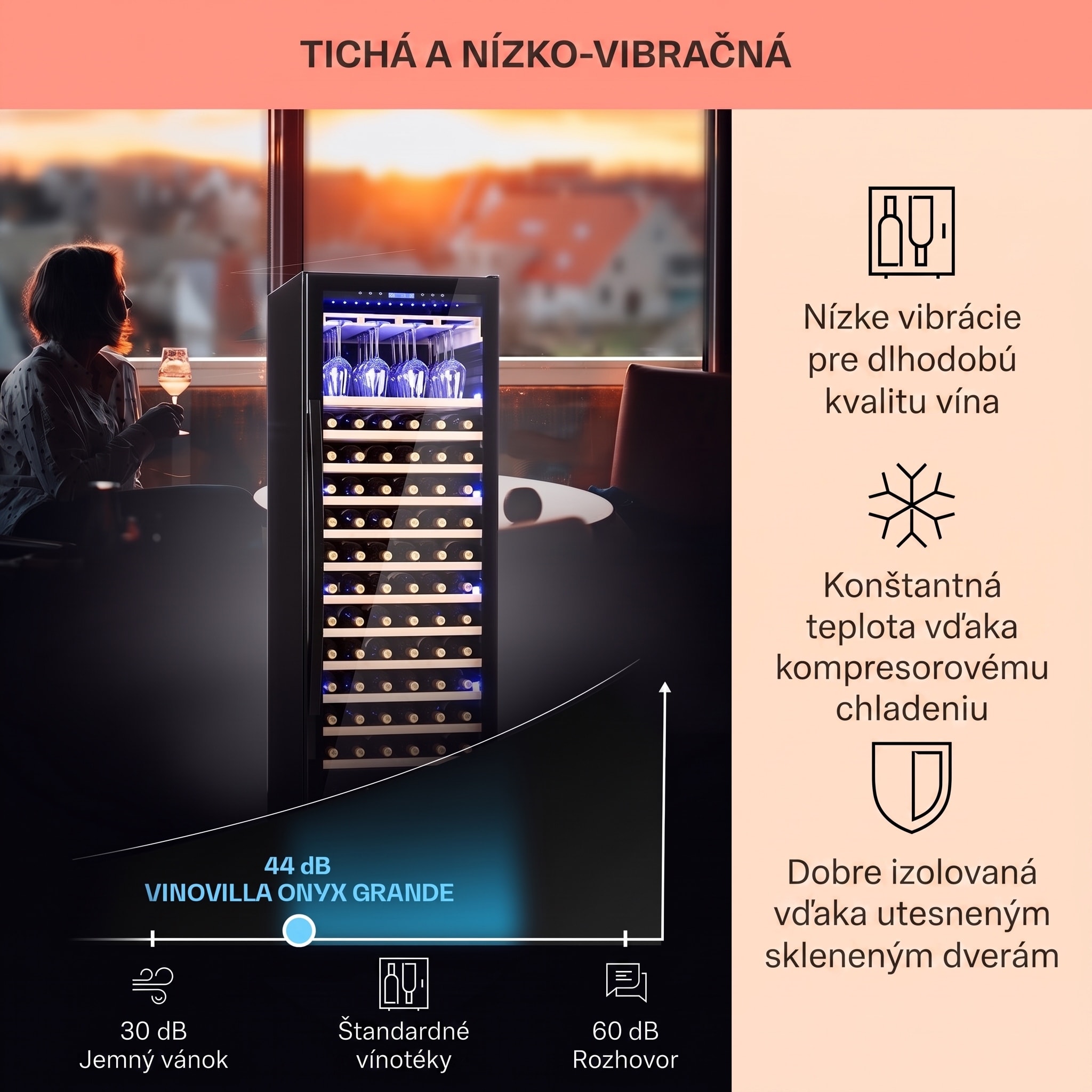 Klarstein Vinovilla Onyx Grande, veľkoobjemová vinotéka, 433 l, 165 fliaš, čierna – Obrázok 4