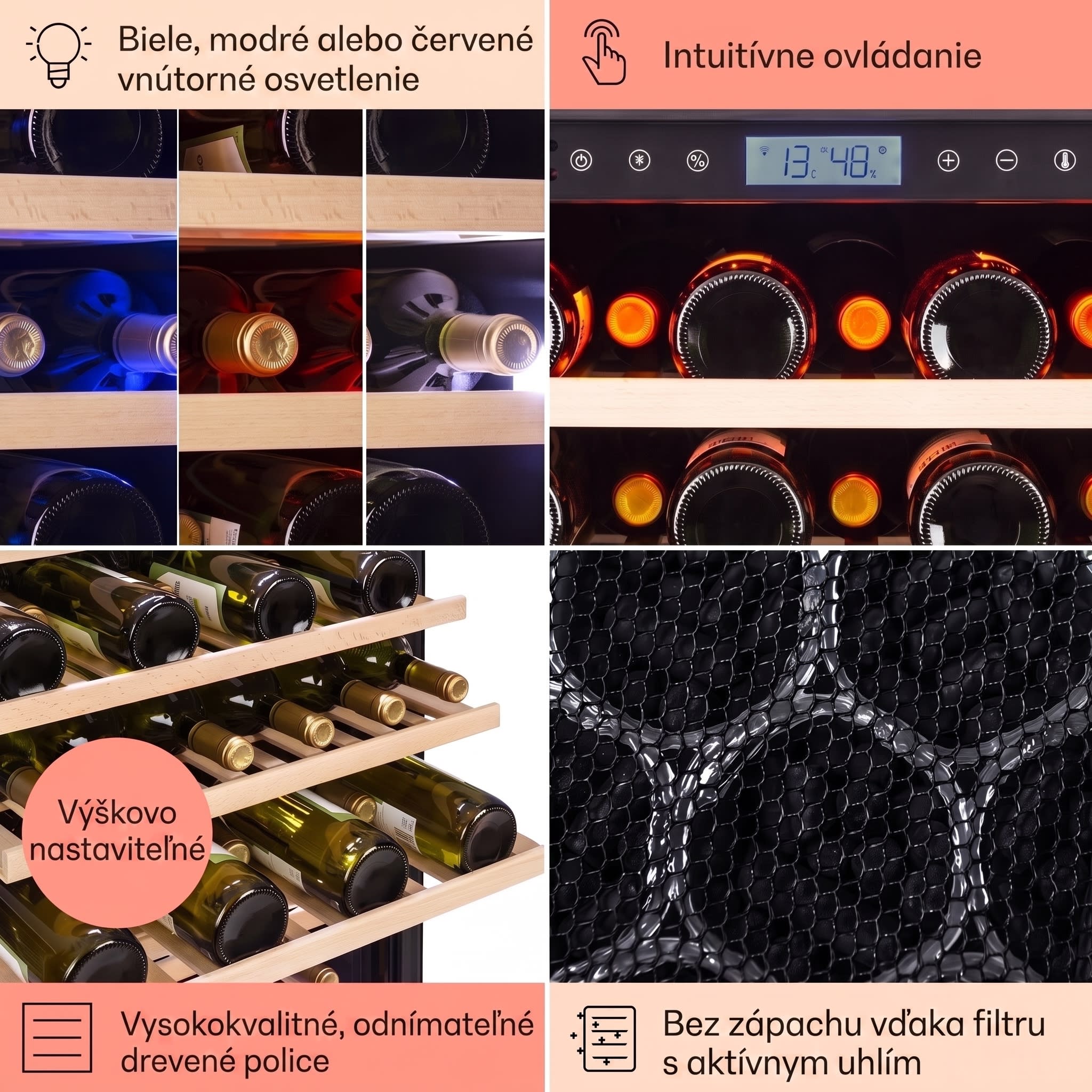 Klarstein Vinovilla Onyx Grande, veľkoobjemová vinotéka, 433 l, 165 fliaš, čierna – Obrázok 5