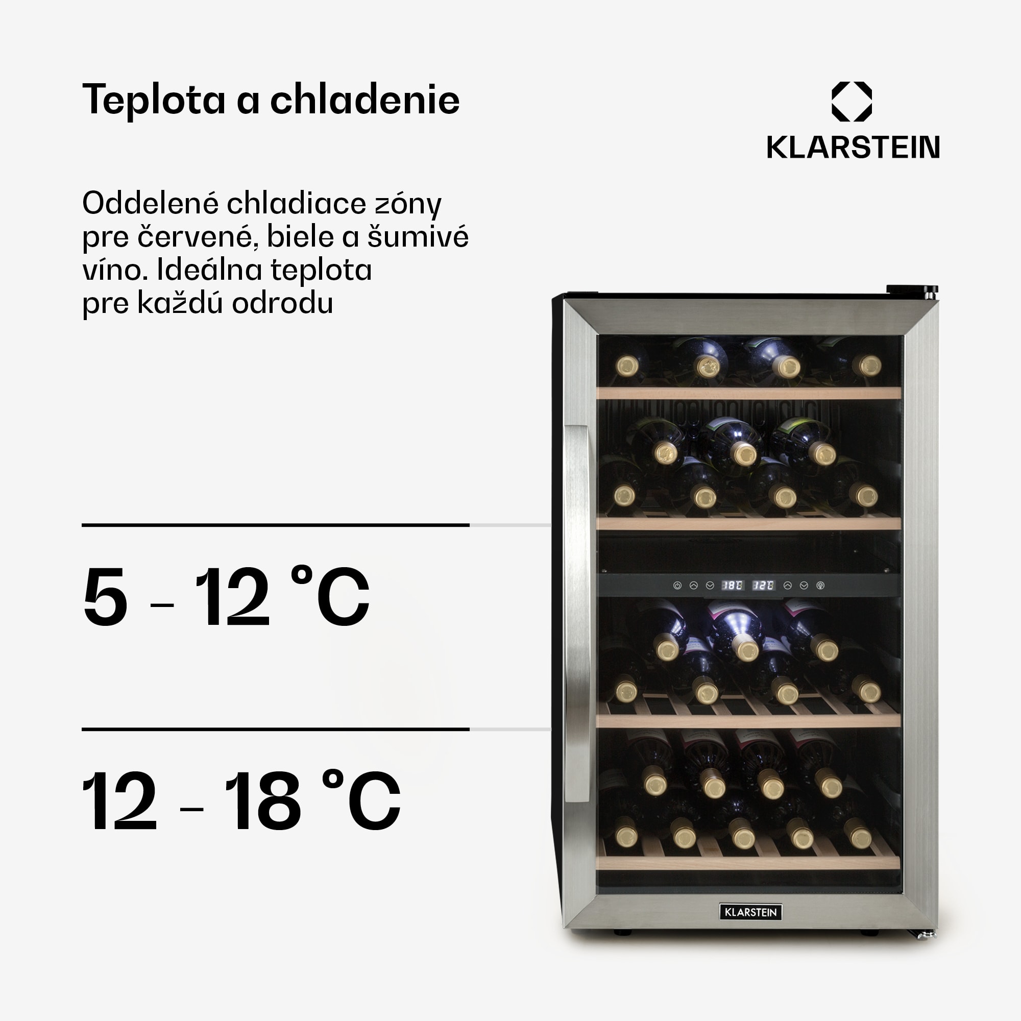 Klarstein Vinamour 45D, vinotéka, 118 l, 45 fliaš, 5–18°C, 2 zóny, nehrdzavejúca oceľ – Obrázok 4