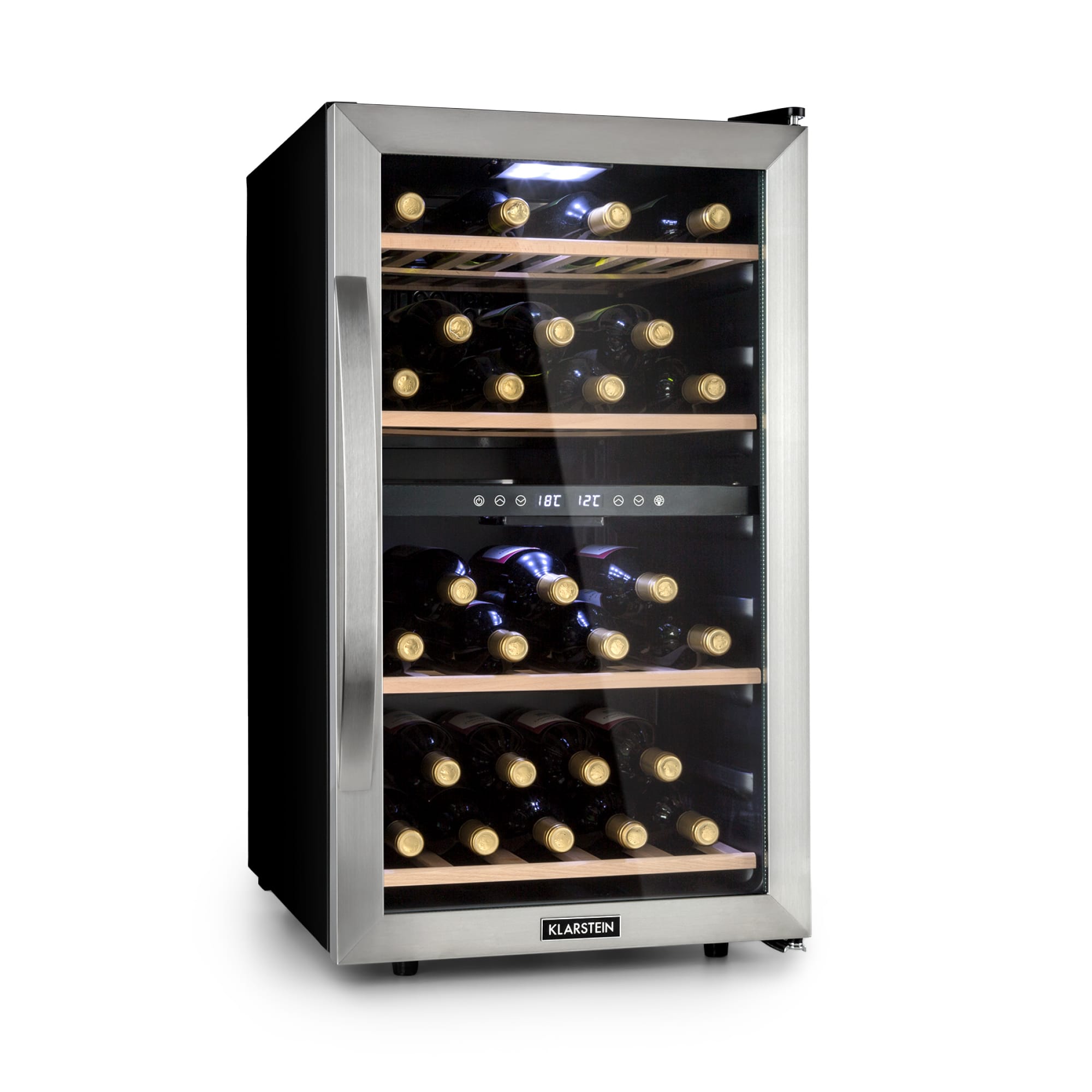 Klarstein Vinamour 45D, vinotéka, 118 l, 45 fliaš, 5–18°C, 2 zóny, nehrdzavejúca oceľ