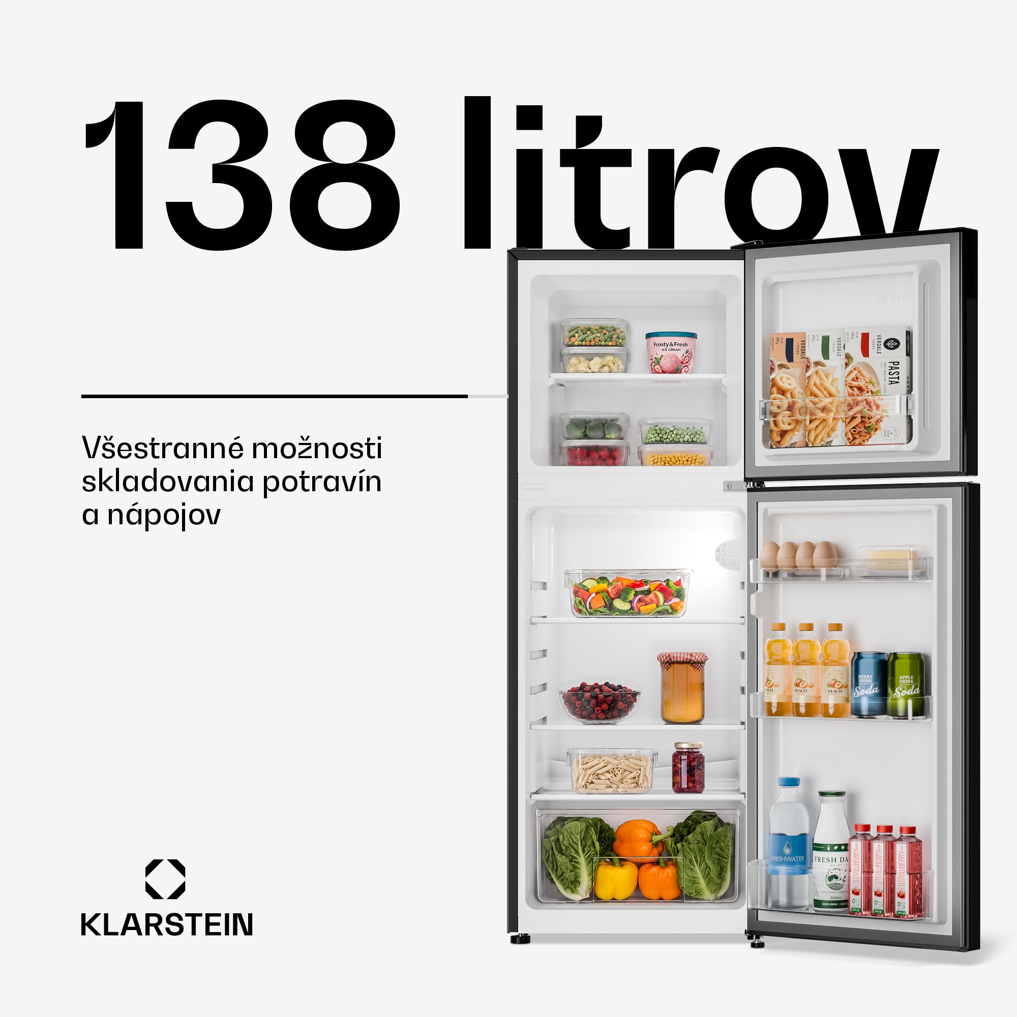 Klarstein Audrey, kombinovaná chladnička, 97/40 l, retro vzhľad – Obrázok 2