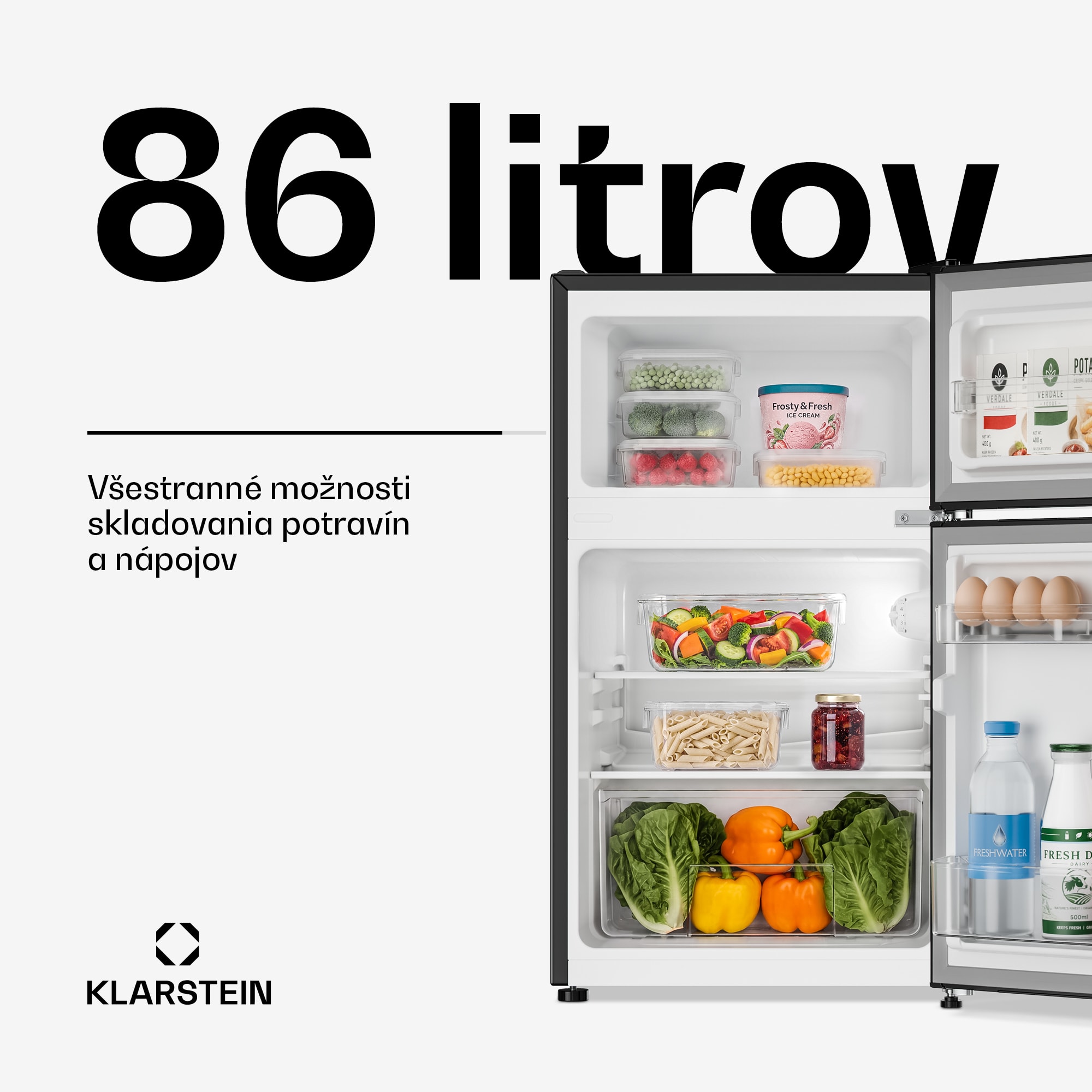 Klarstein Irene, kombinovaná chladnička, 61 l chladnička, 25 l mraznička, retro, červená – Obrázok 2