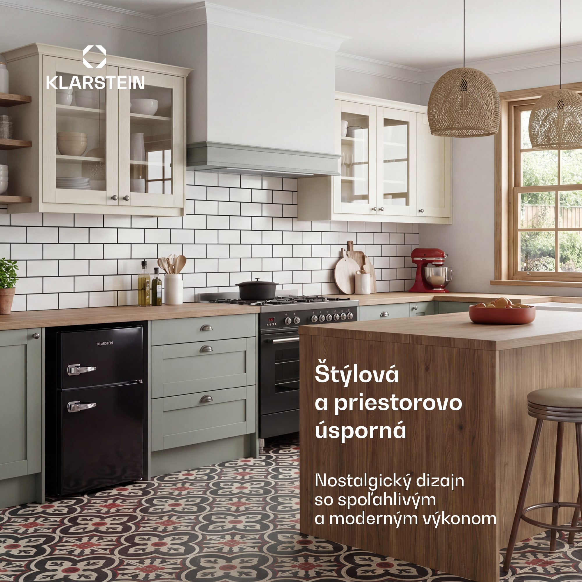 Klarstein Irene, kombinovaná chladnička, 61 l chladnička, 25 l mraznička, retro, červená – Obrázok 3