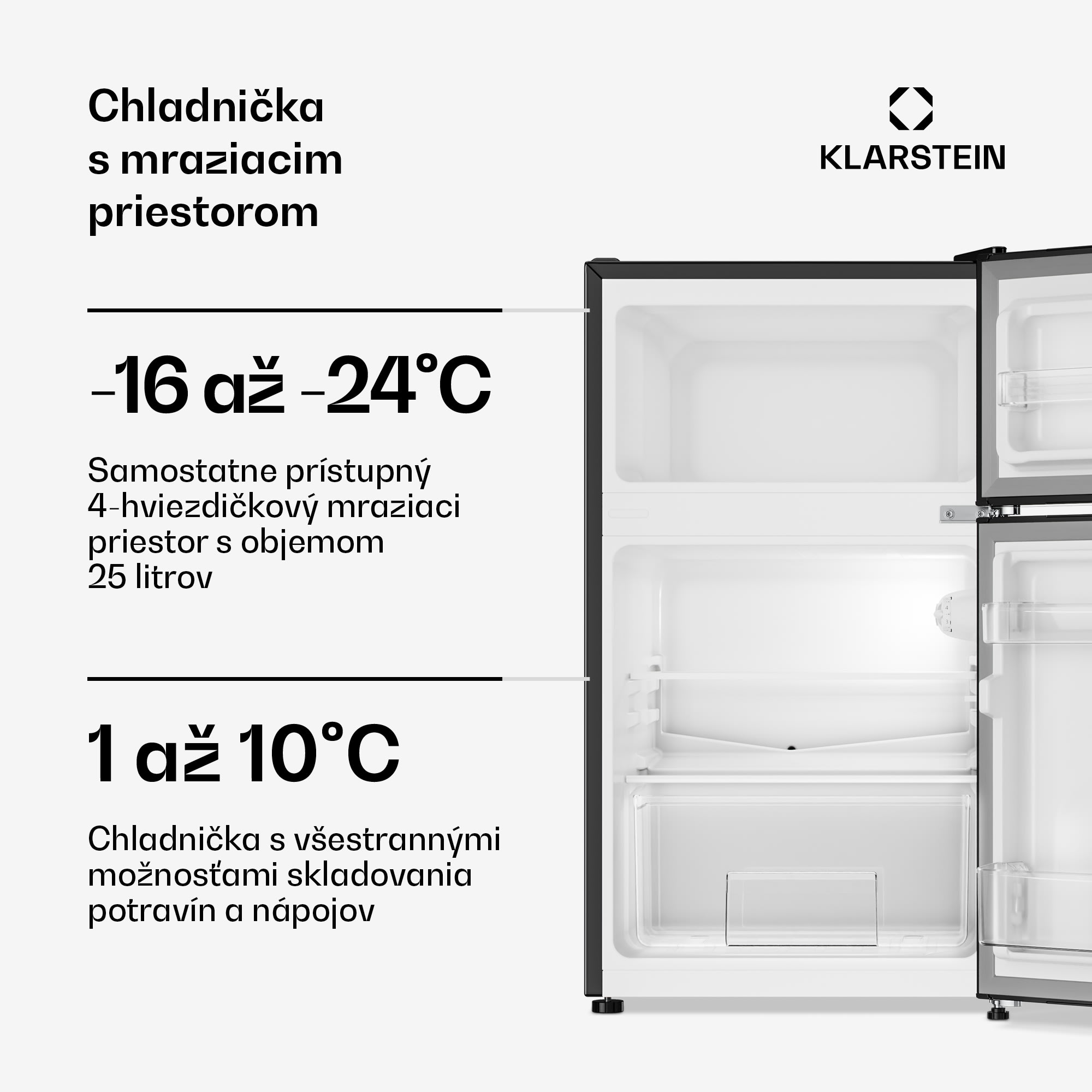 Klarstein Irene, kombinovaná chladnička, 61 l chladnička, 25 l mraznička, retro, červená – Obrázok 4