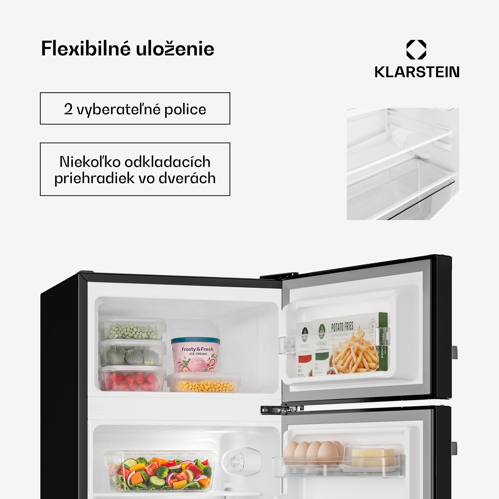 Klarstein Irene, kombinovaná chladnička, 61 l chladnička, 25 l mraznička, retro, červená – Obrázok 5