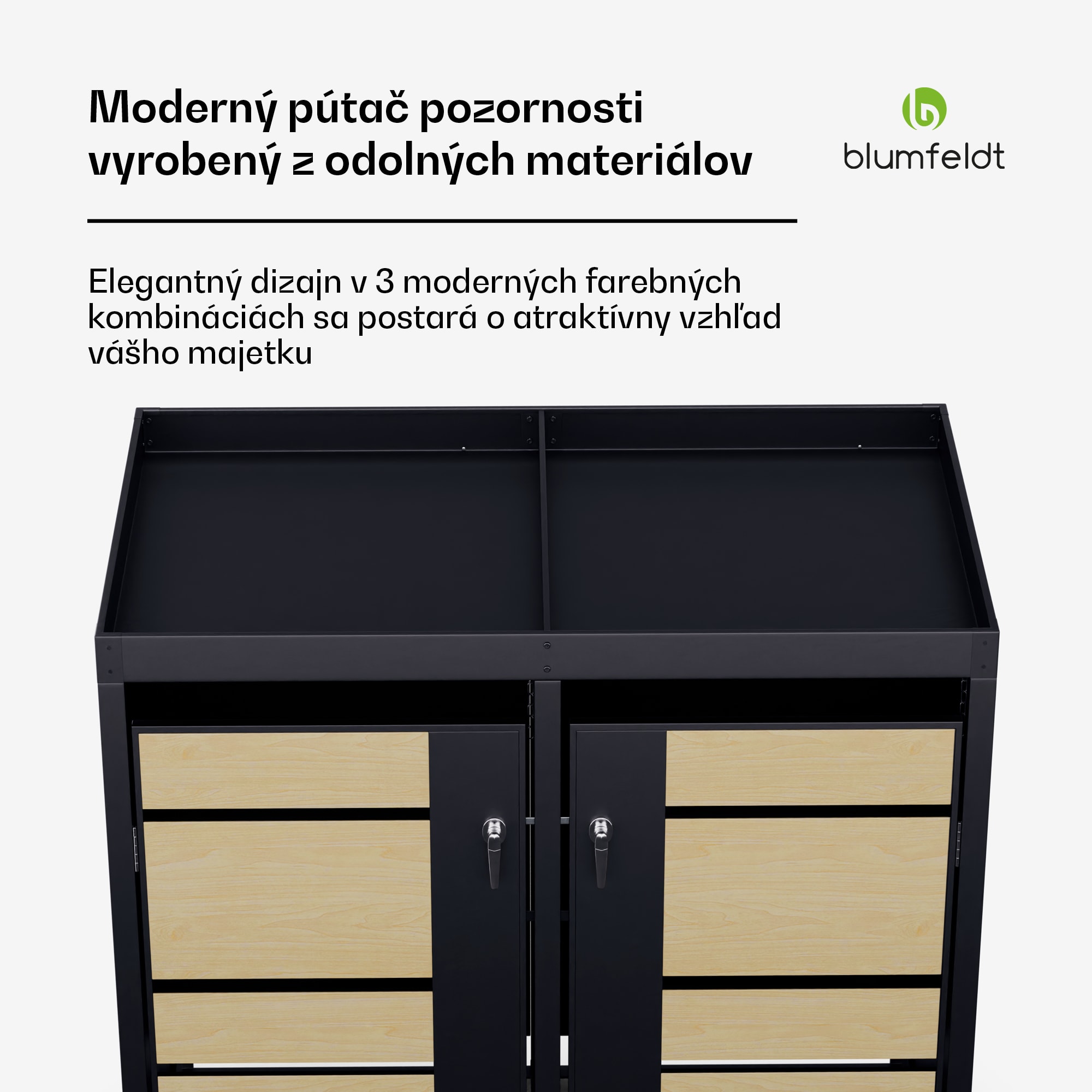 Blumfeldt BinSafe, box na odpadky, 2 odpadkové koše, 240 l, uzamykateľný, pozinkovaná oceľ odolná voči poveternostným vplyvom, výsadbová strecha – Obrázok 5