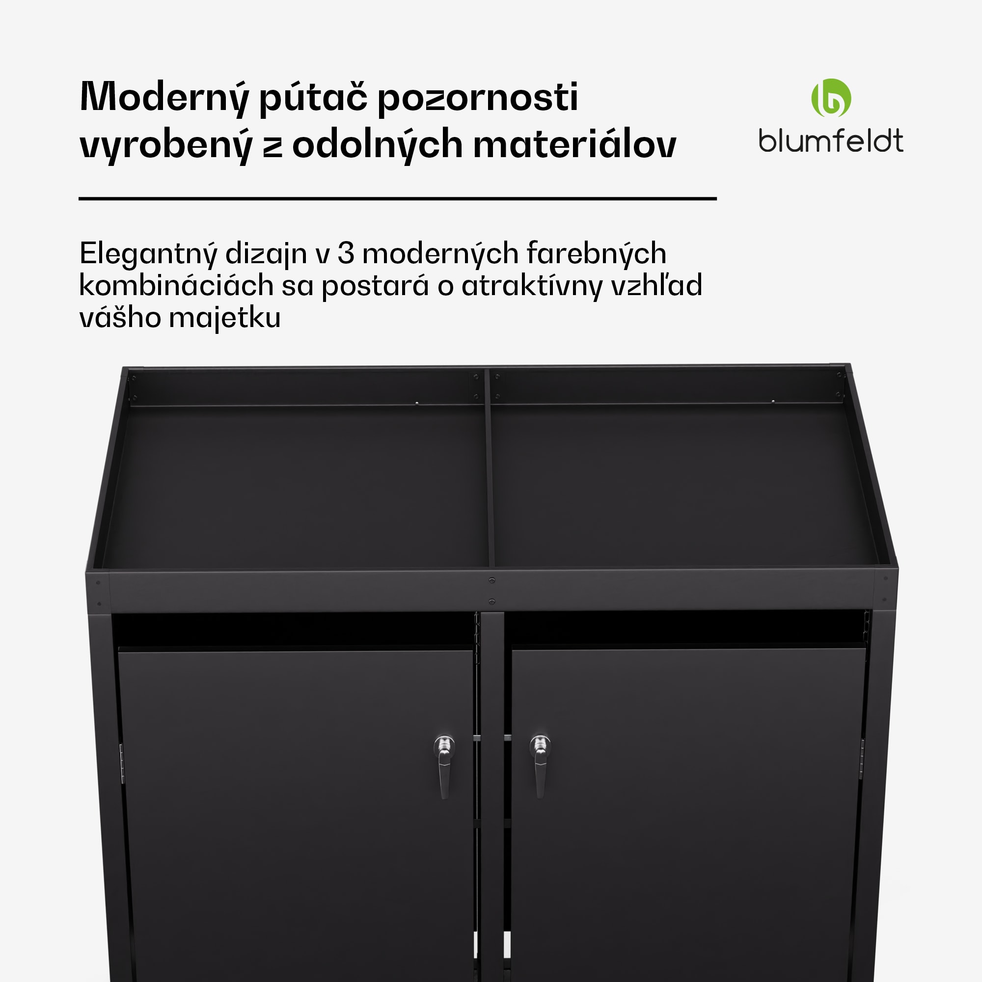 Blumfeldt BinSafe, box na odpadky, 2 odpadkové koše, 240 l, uzamykateľný, pozinkovaná oceľ odolná voči poveternostným vplyvom, výsadbová strecha – Obrázok 5
