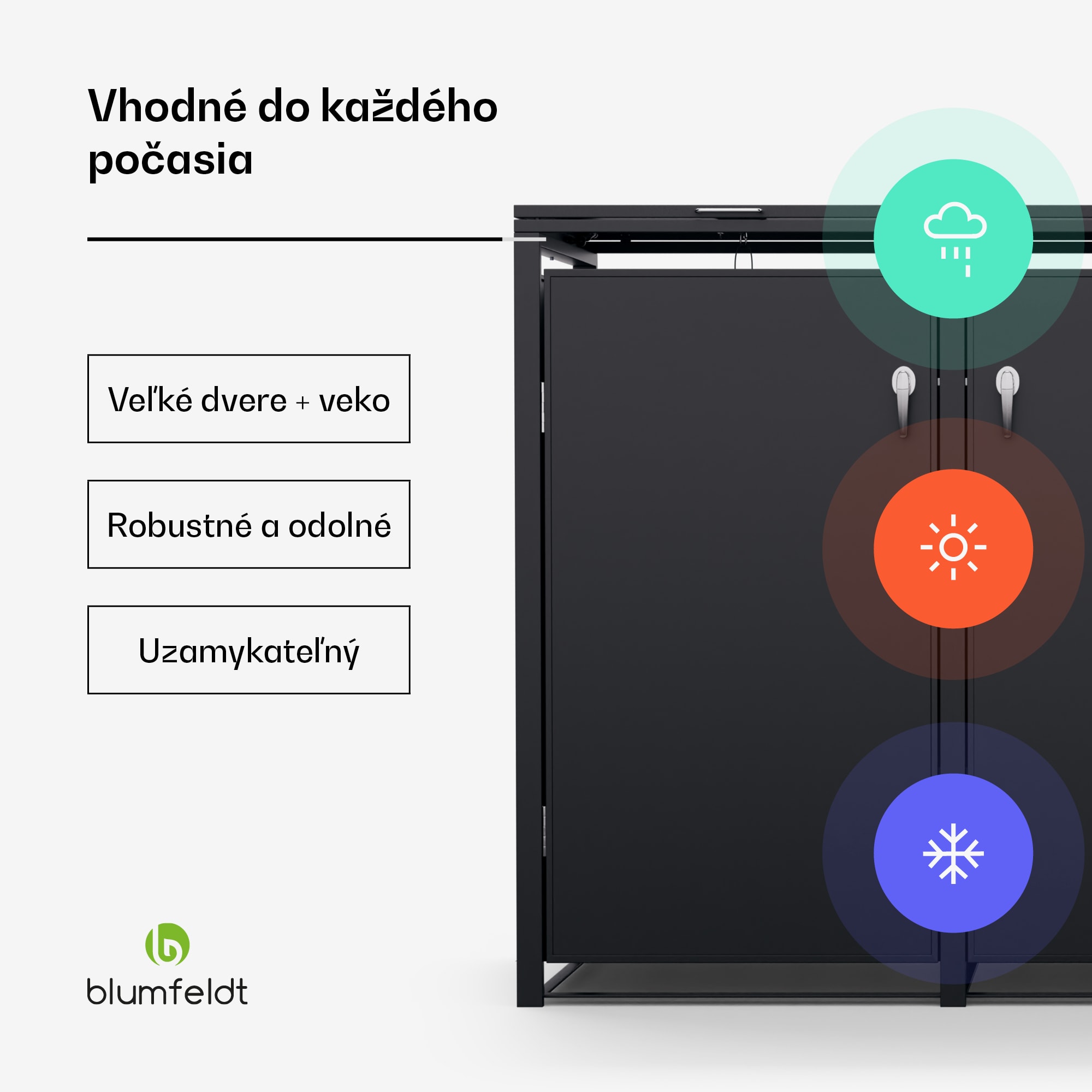 Blumfeldt BinSafe, box na odpadky, 3 odpadkové koše, 240 l, uzamykateľný, pozinkovaná oceľ odolná voči poveternostným vplyvom – Obrázok 2