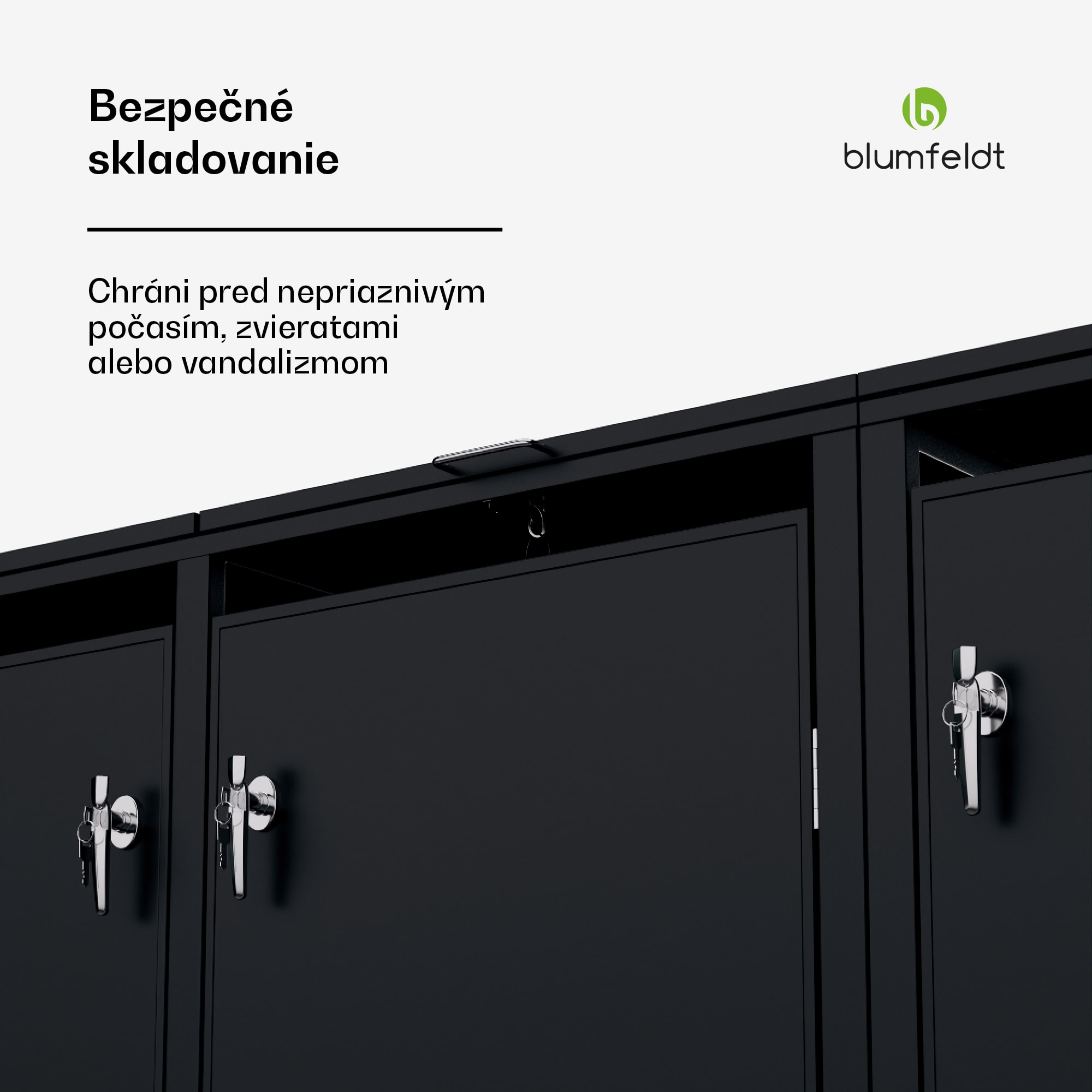 Blumfeldt BinSafe, box na odpadky, 3 odpadkové koše, 240 l, uzamykateľný, pozinkovaná oceľ odolná voči poveternostným vplyvom – Obrázok 4