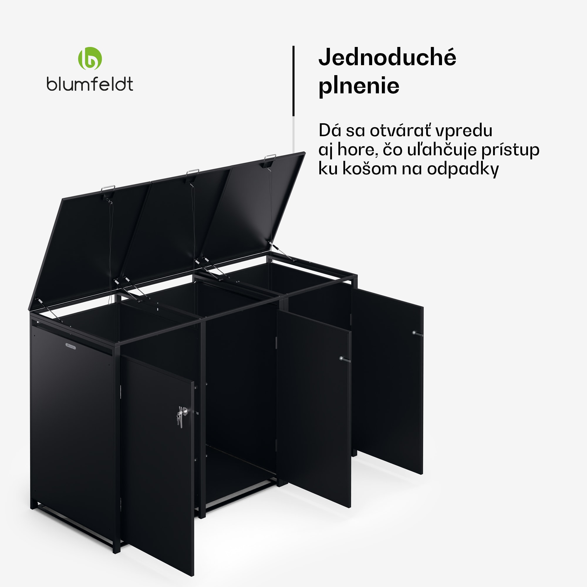 Blumfeldt BinSafe, box na odpadky, 3 odpadkové koše, 240 l, uzamykateľný, pozinkovaná oceľ odolná voči poveternostným vplyvom – Obrázok 5