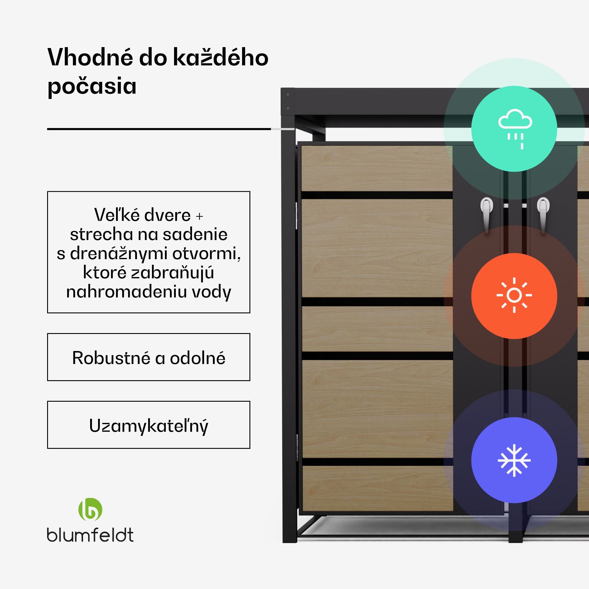 Blumfeldt BinSafe, box na odpadky, 3 odpadkové koše, 240 l, uzamykateľný, pozinkovaná oceľ odolná voči poveternostným vplyvom, výsadbová strecha – Obrázok 2
