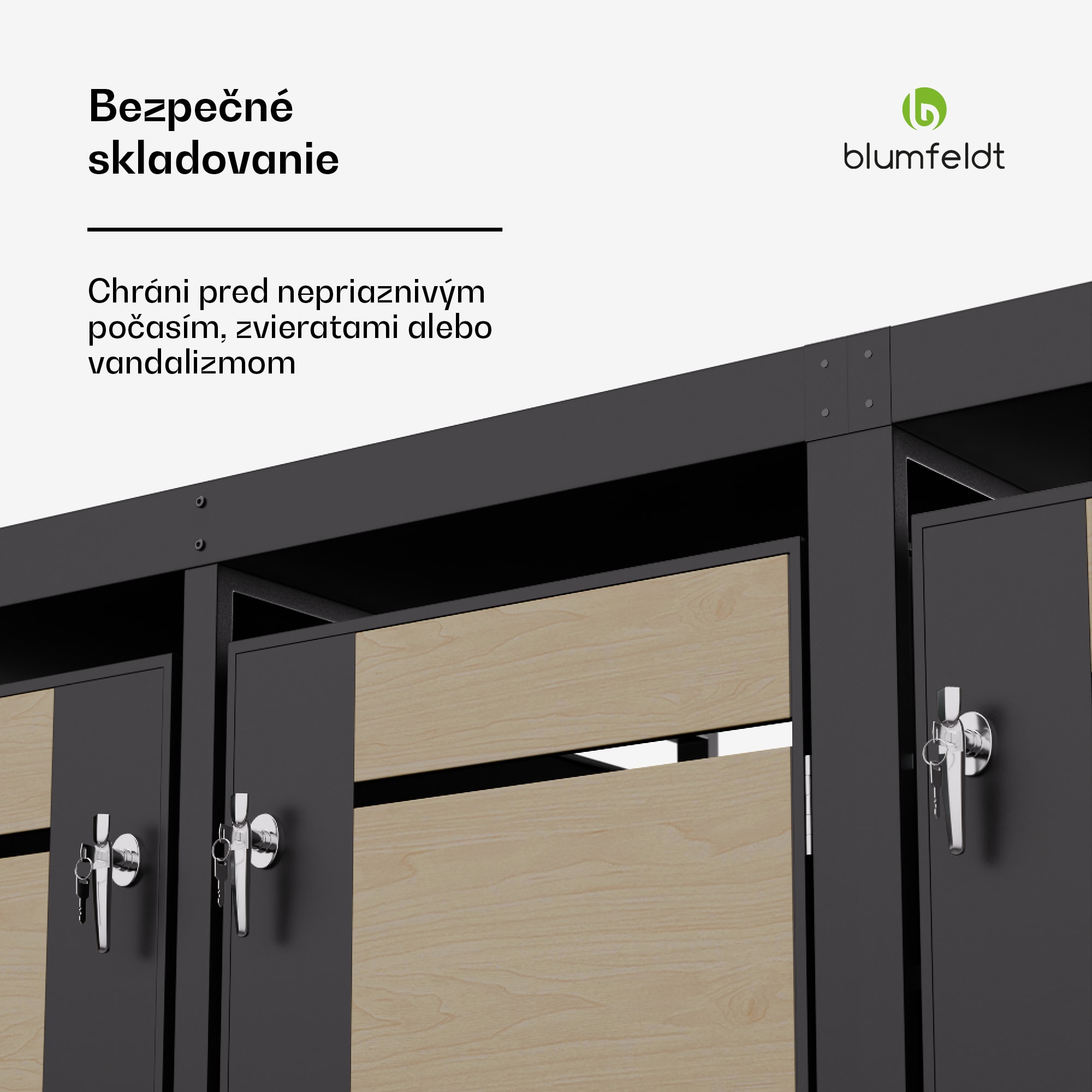 Blumfeldt BinSafe, box na odpadky, 3 odpadkové koše, 240 l, uzamykateľný, pozinkovaná oceľ odolná voči poveternostným vplyvom, výsadbová strecha – Obrázok 4