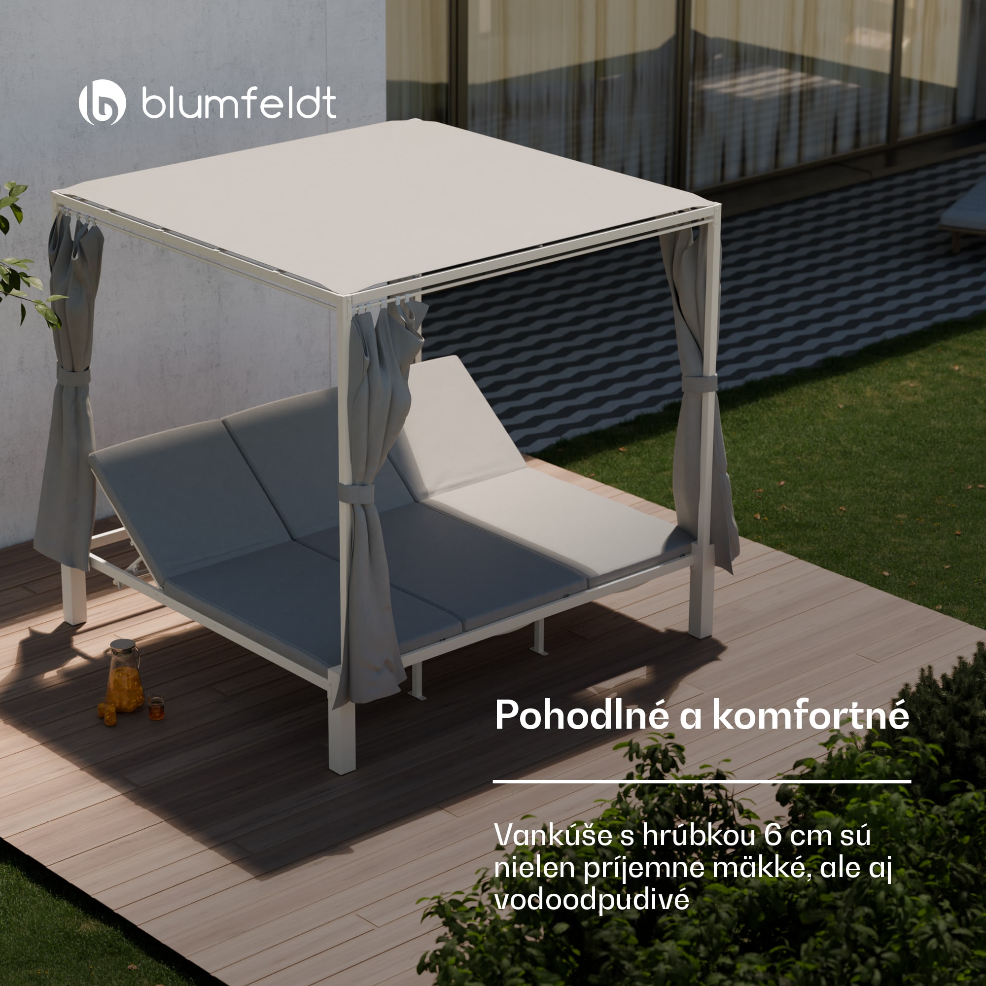 Blumfeldt Eremitage Triple trojité ležadlo, ochrana pred slnkom, až pre 3 osoby, hliníkový rám, odolné voči poveternostným vplyvom – Obrázok 3