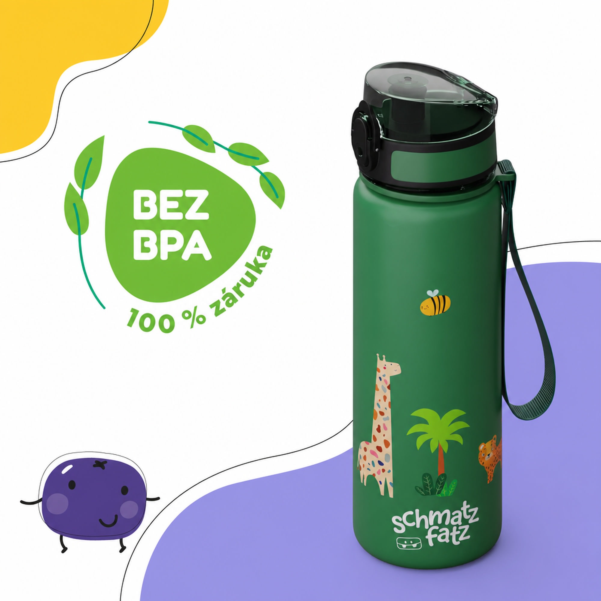 Klarstein schmatzfatz detská športová fľaša na vodu 500 ml | Tritan | Plastové hrdlo | Popruh na prenášanie | Bez BPA | Darčekové balenie – Obrázok 2