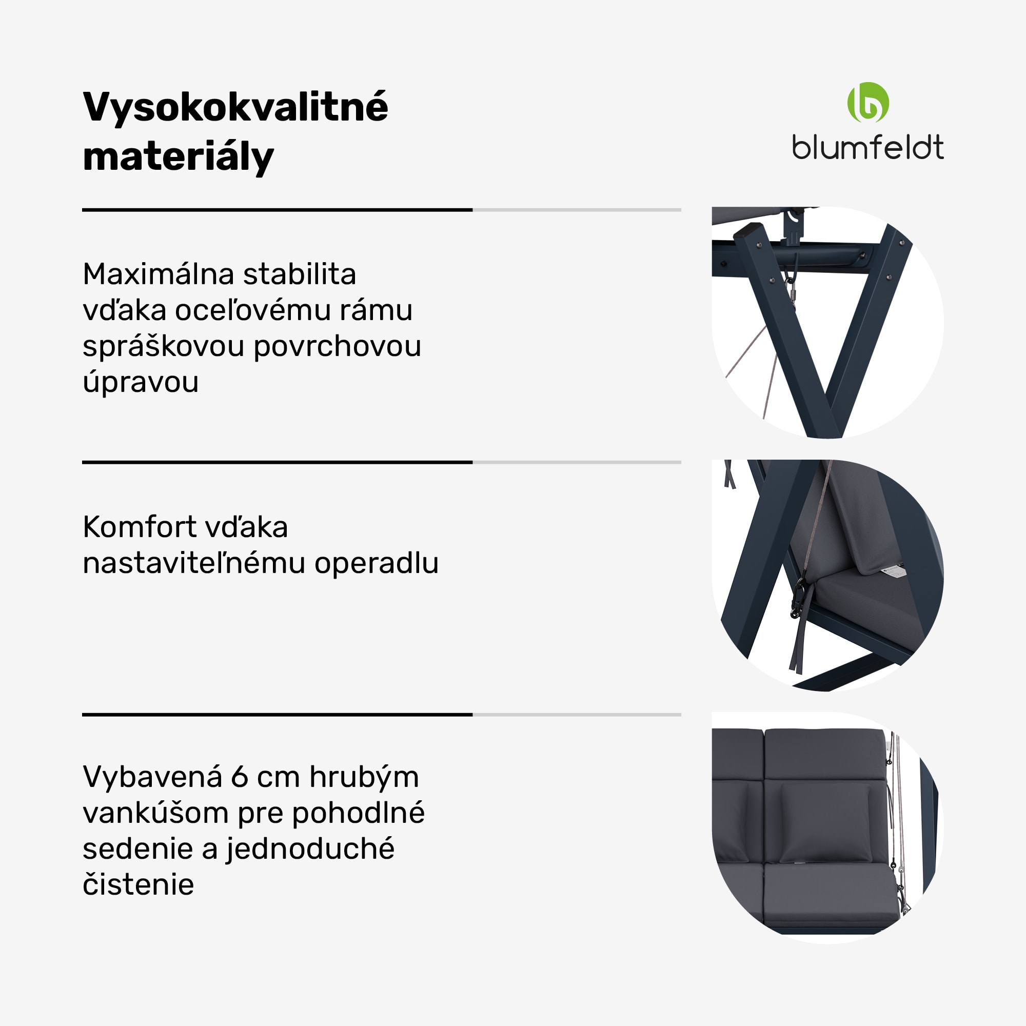 Blumfeldt FlexiSwing, hollywoodska hojdačka, 2-miestna, nastaviteľné operadlo, slnečná strieška, odolná voči poveternostným vplyvom – Obrázok 5