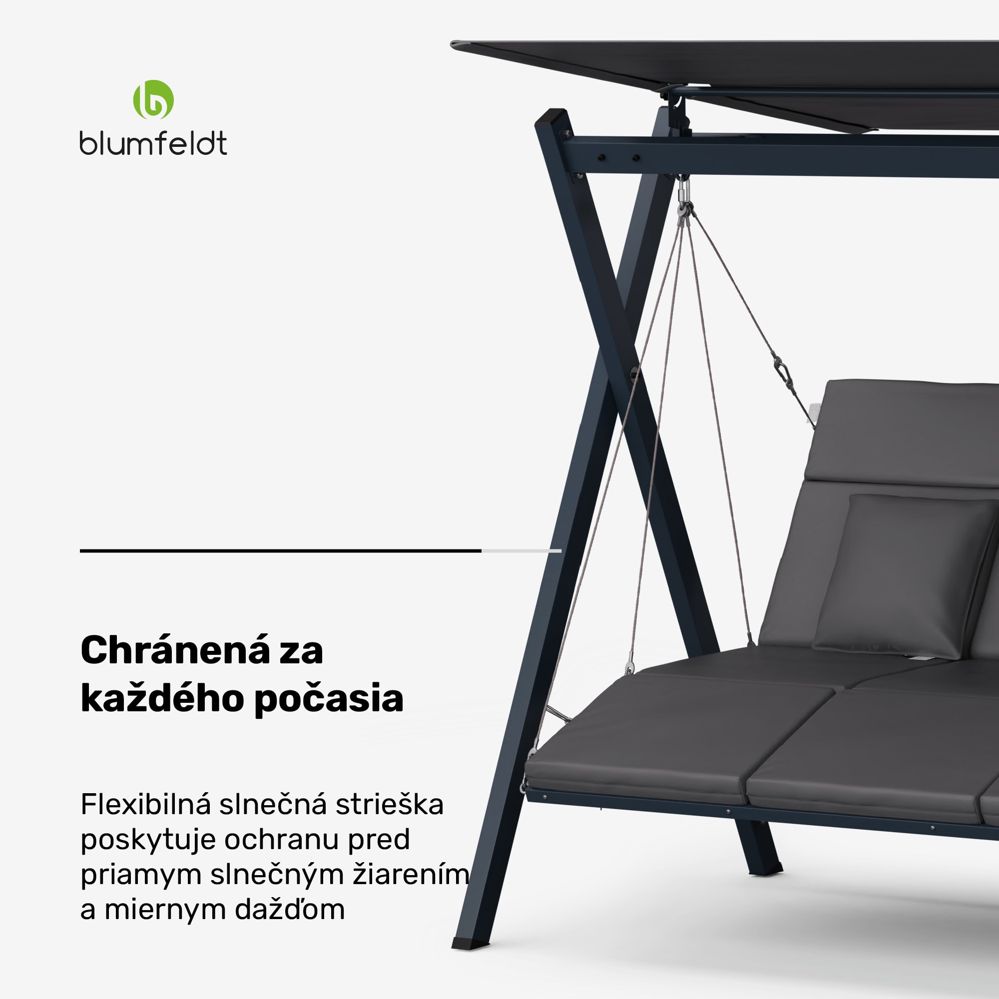 Blumfeldt FlexiSwing, hollywoodska hojdačka, 4-miestna, nastaviteľné operadlo, slnečná strieška, odolná voči poveternostným vplyvom – Obrázok 4
