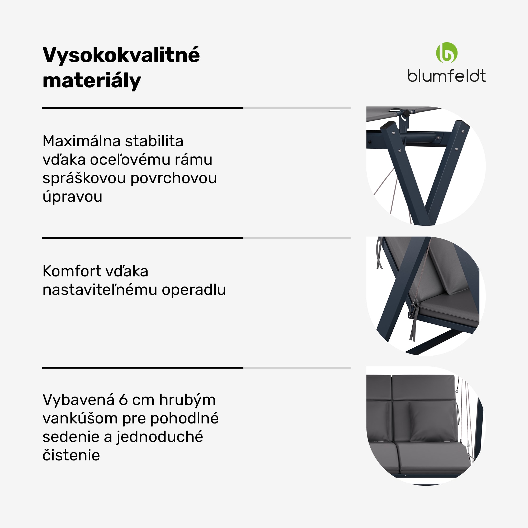 Blumfeldt FlexiSwing, hollywoodska hojdačka, 4-miestna, nastaviteľné operadlo, slnečná strieška, odolná voči poveternostným vplyvom – Obrázok 5
