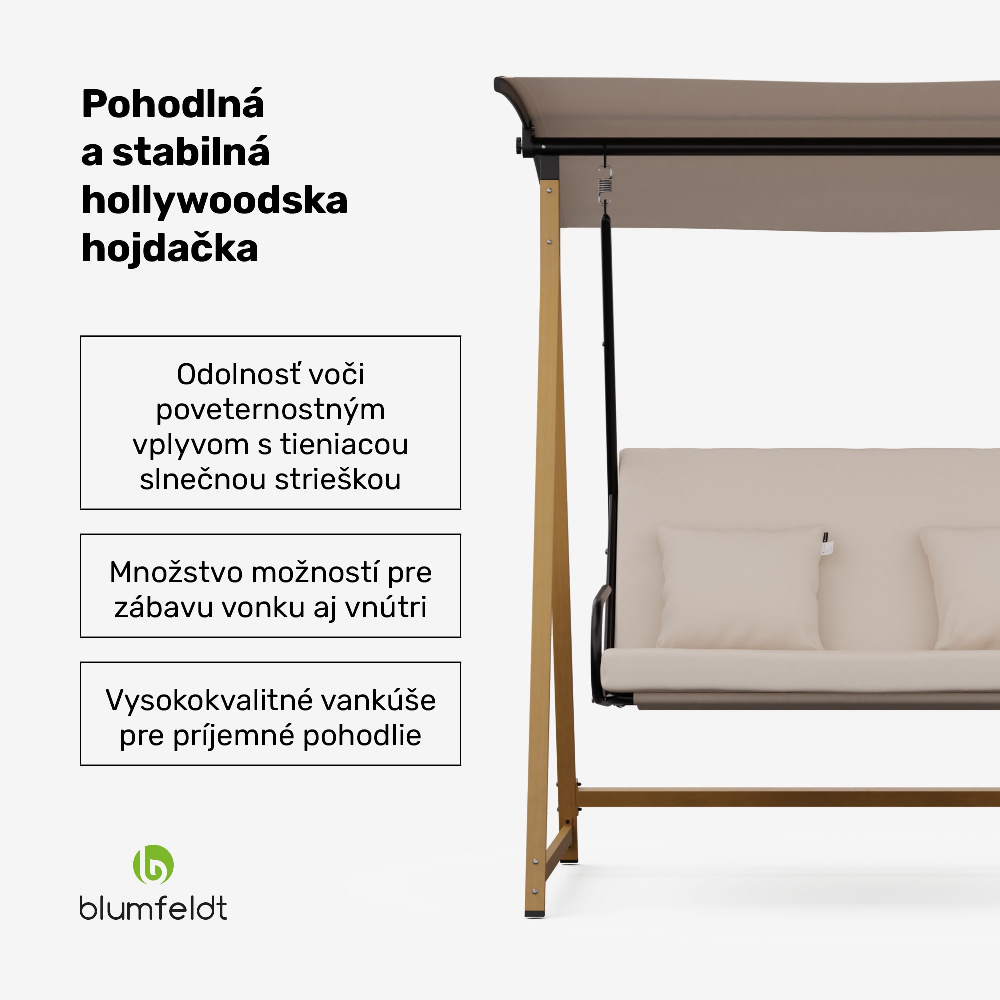 Blumfeldt ZenGrove, hollywoodska hojdačka, 2-miestna, individuálne nastaviteľná, oceľ s práškovou povrchovou úpravou, odolná voči poveternostným vplyvom – Obrázok 2