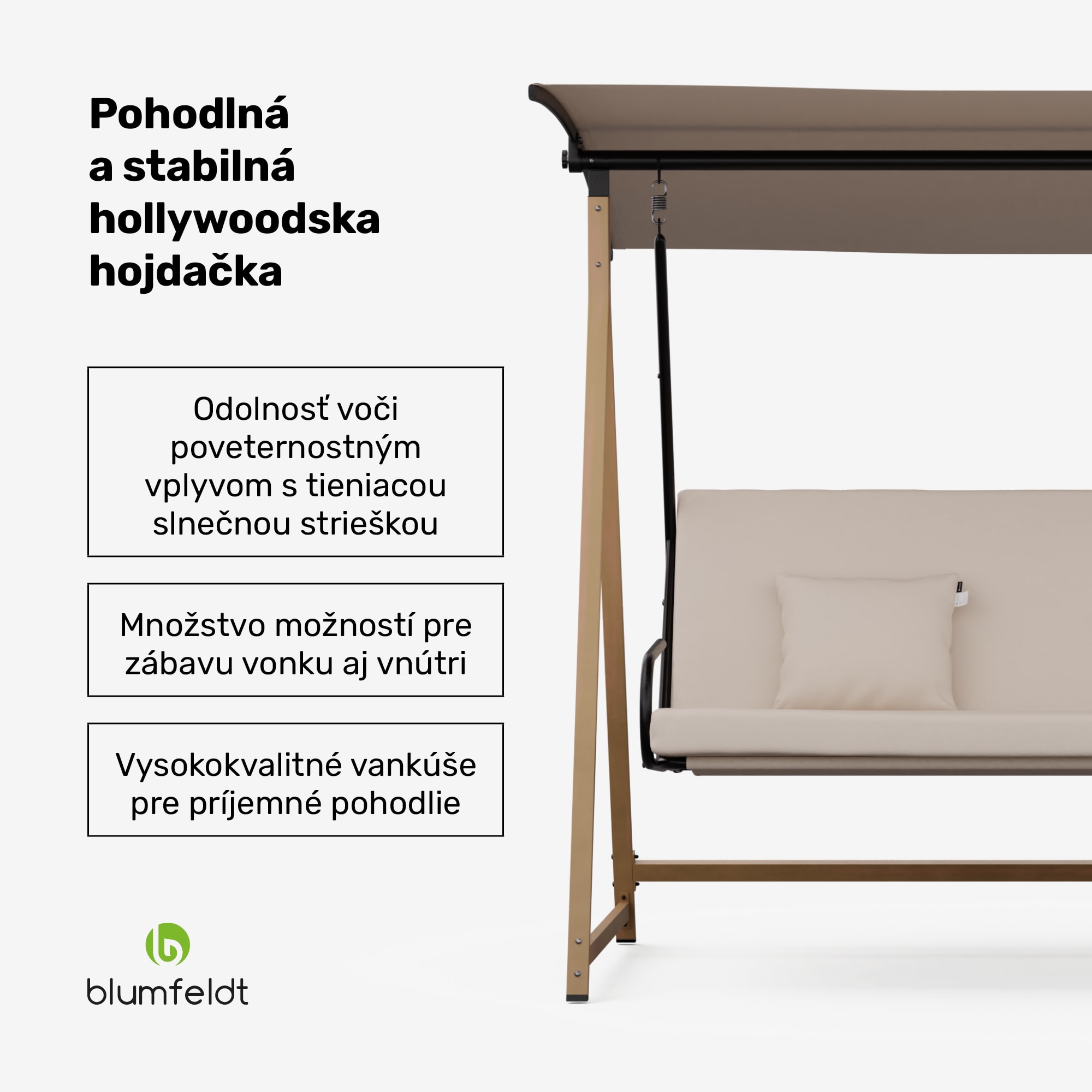 Blumfeldt ZenGrove, hollywoodska hojdačka, 3-miestna, individuálne nastaviteľná, oceľ s práškovou povrchovou úpravou, odolná voči poveternostným vplyvom – Obrázok 2