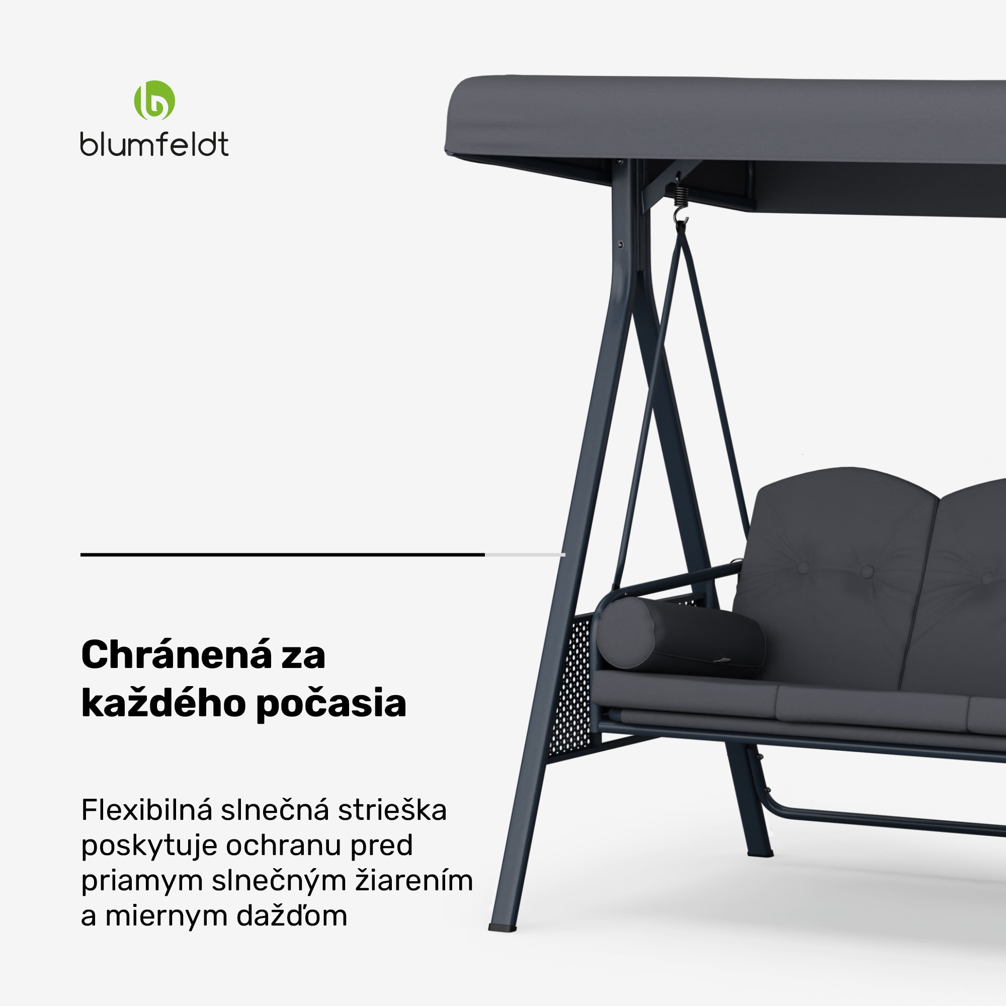 Blumfeldt GranSway, hollywoodska hojdačka, 3-miestna, individuálne nastaviteľná, oceľ s práškovou povrchovou úpravou, odolná voči poveternostným vplyvom – Obrázok 4