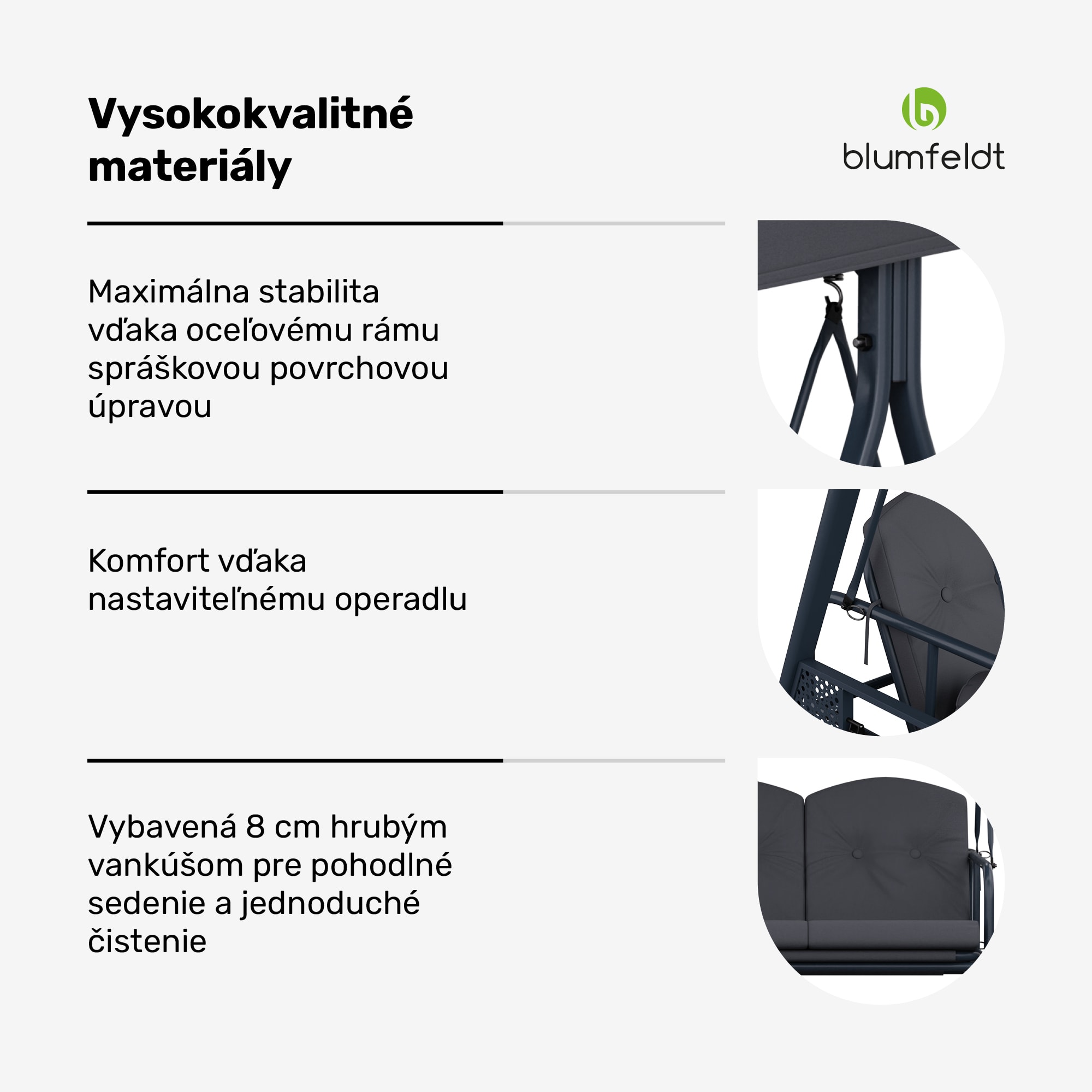 Blumfeldt GranSway, hollywoodska hojdačka, 3-miestna, individuálne nastaviteľná, oceľ s práškovou povrchovou úpravou, odolná voči poveternostným vplyvom – Obrázok 5