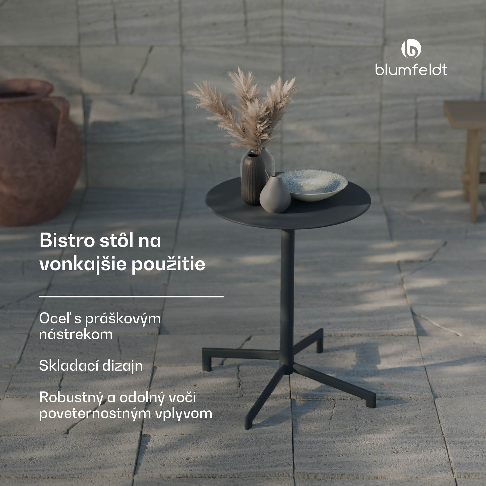 Blumfeldt UrbanEdge barový stôl | stojaci stôl | 60 cm | skladací | práškovo lakovaný | odolný voči poveternostným vplyvom – Obrázok 2