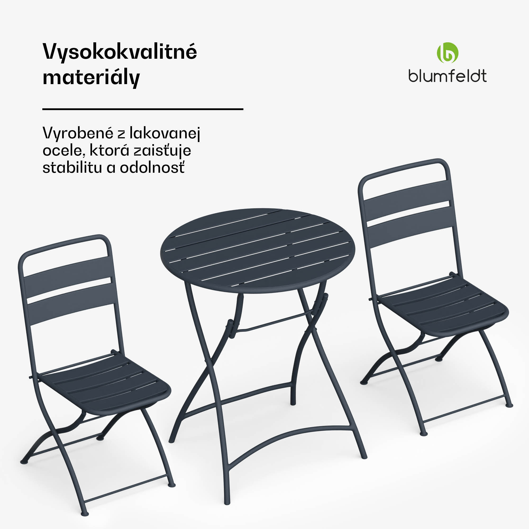 Blumfeldt RetroChic záhradná súprava | 1 stôl + 2 stoličky | 60 cm | skladací | povrchová úprava | odolný voči poveternostným vplyvom – Obrázok 3