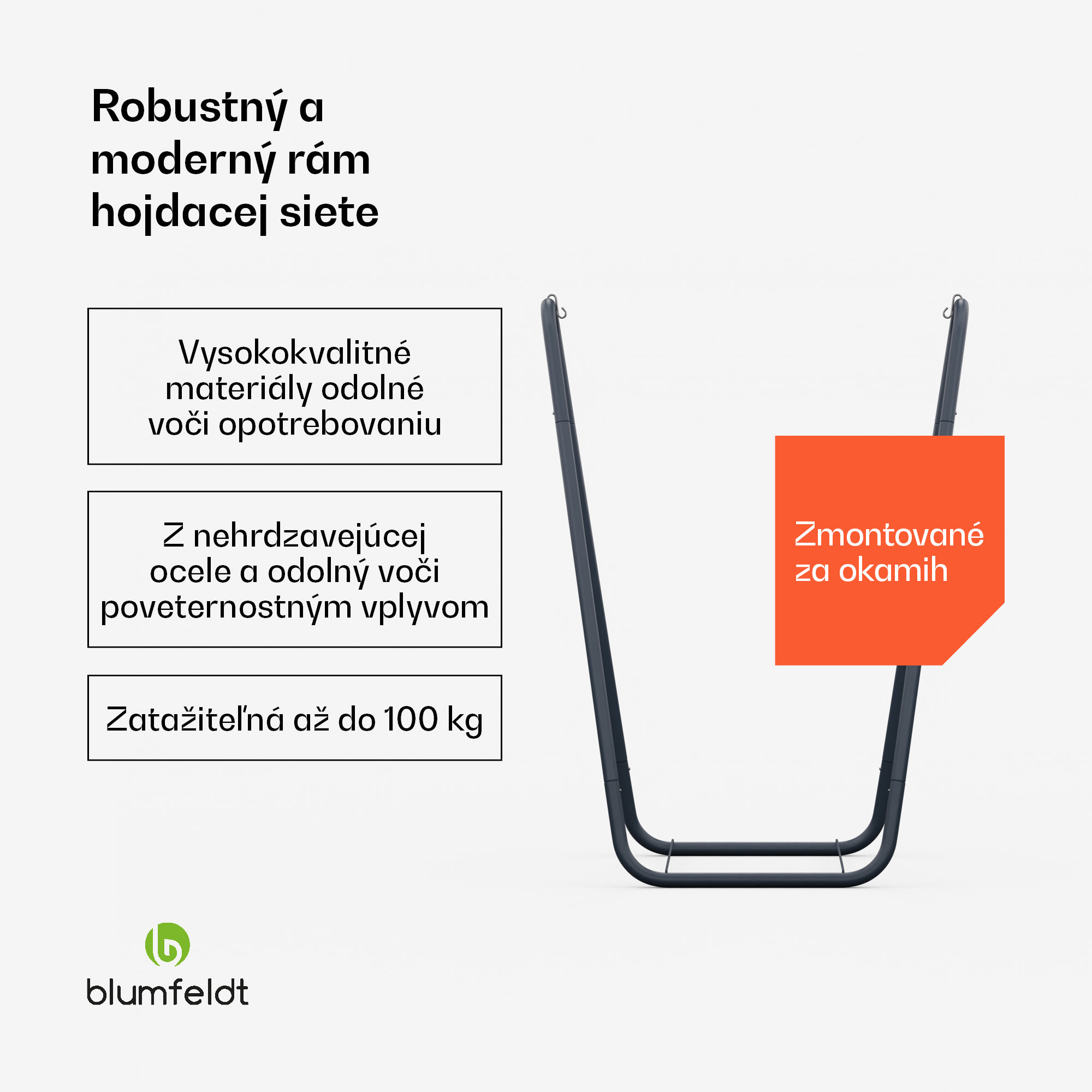 Blumfeldt SwayStation Curve rám hojdacej siete, odolný proti korózii, odolný proti poveternostným vplyvom, vnútorný/ vonkajší priestor, do 100 Kg – Obrázok 2