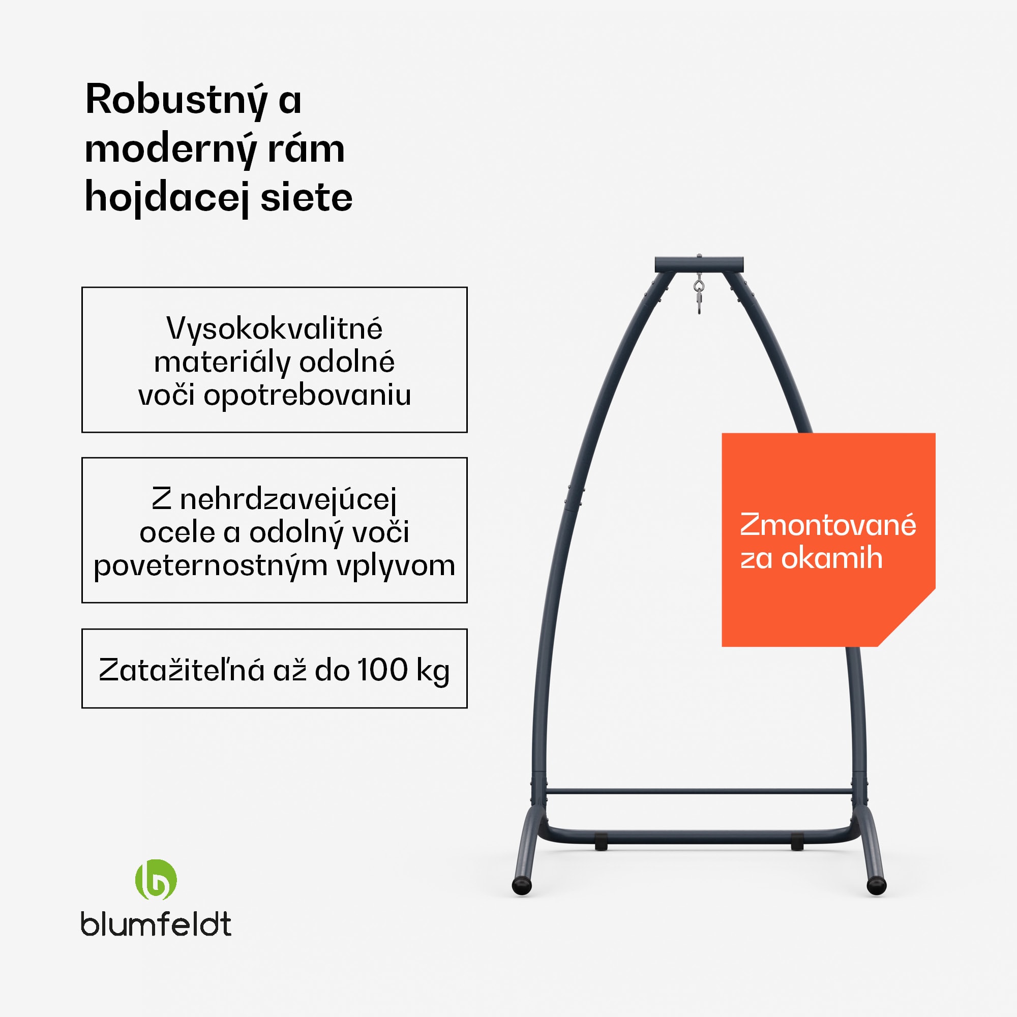 Blumfeldt SwayStation Arch rám hojdacej siete, odolný proti korózii, odolný proti poveternostným vplyvom, vnútorný/ vonkajší priestor, do 100 Kg – Obrázok 2