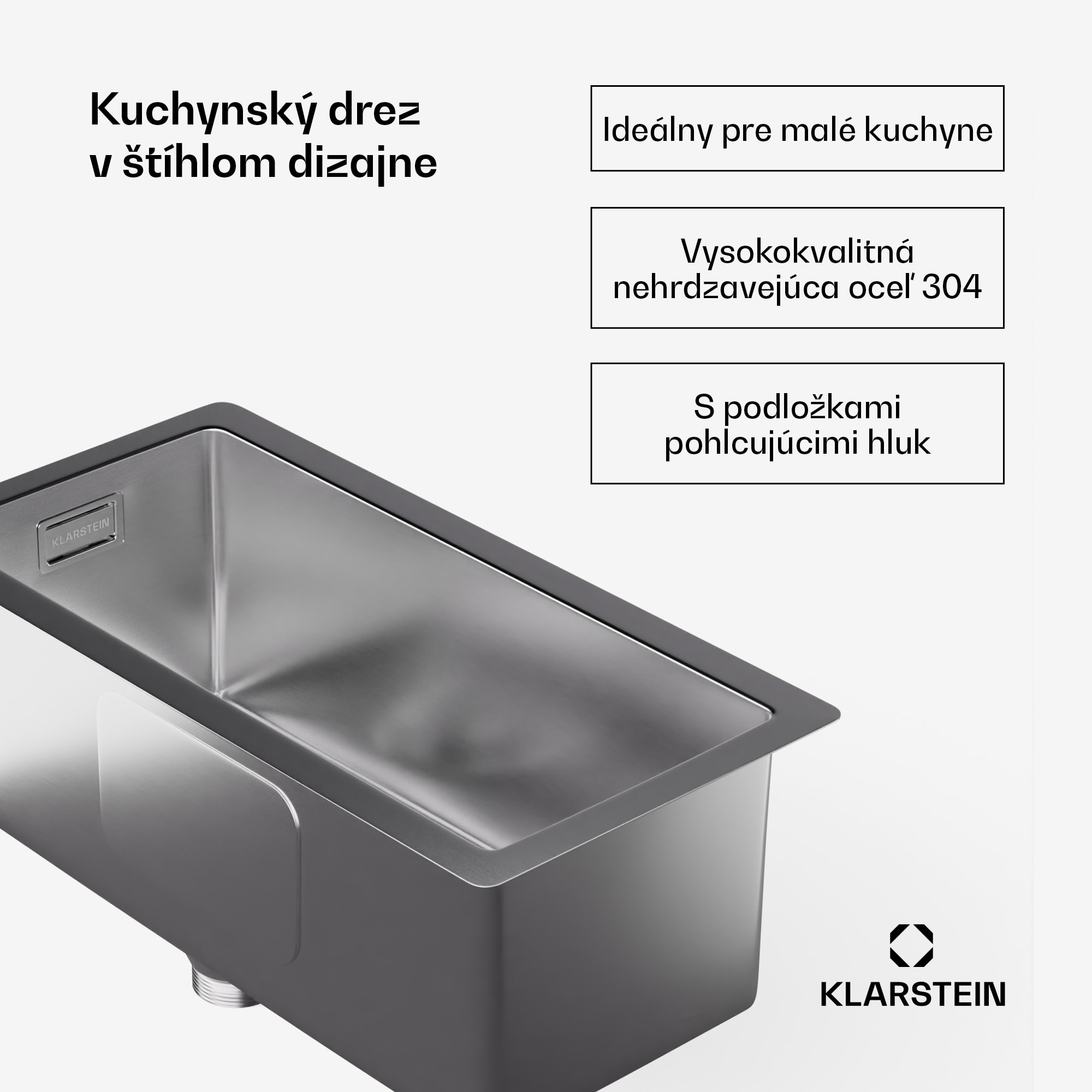Klarstein TitanSteel Kuchynský drez 45 x 23 cm (DxŠ) s povrchom odolný voči hrdzi, poškriabaniu a teplu – Obrázok 2