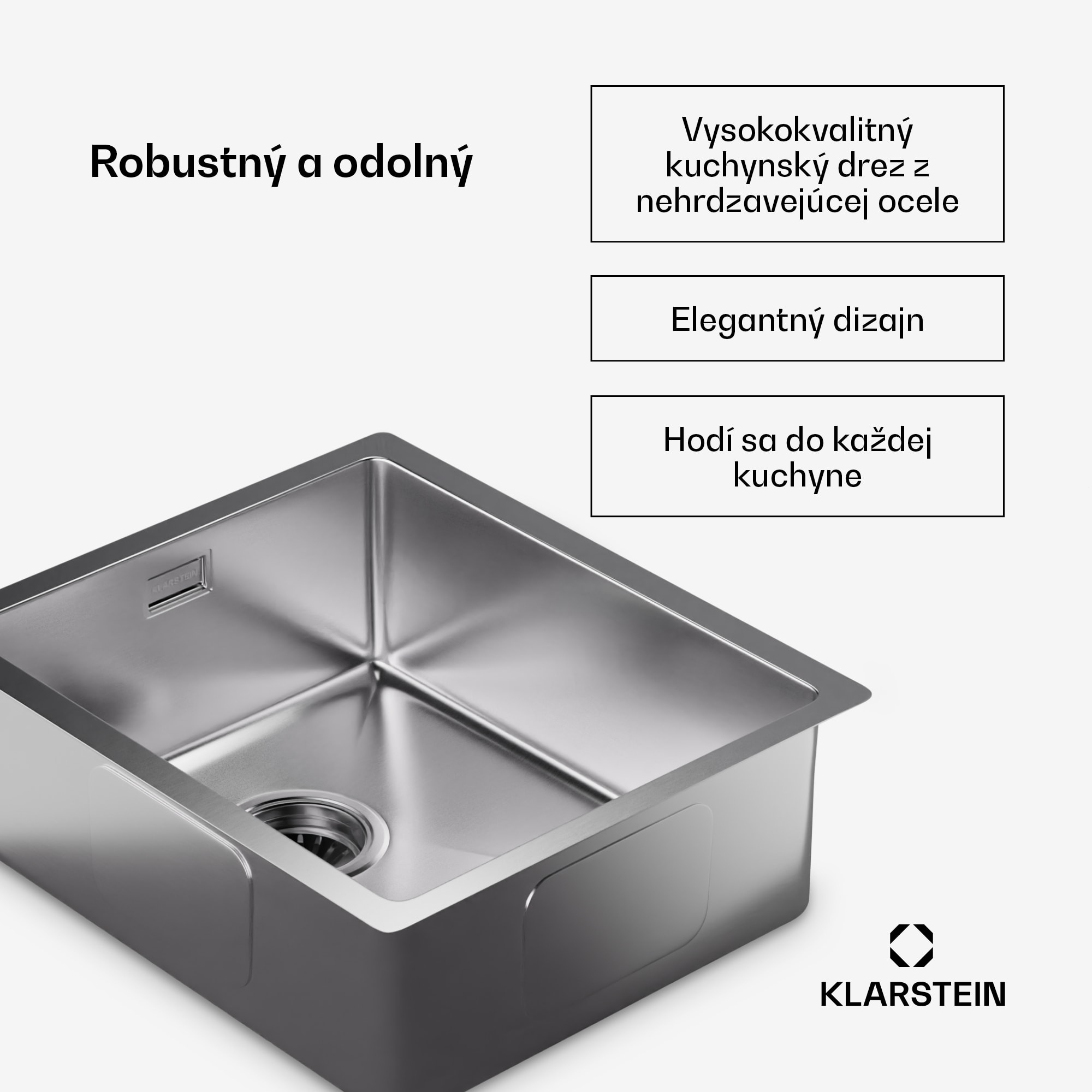 Klarstein TitanSteel Kuchynský drez 45 x 39 cm (DxŠ) s povrchom odolný voči hrdzi, poškriabaniu a teplu – Obrázok 2