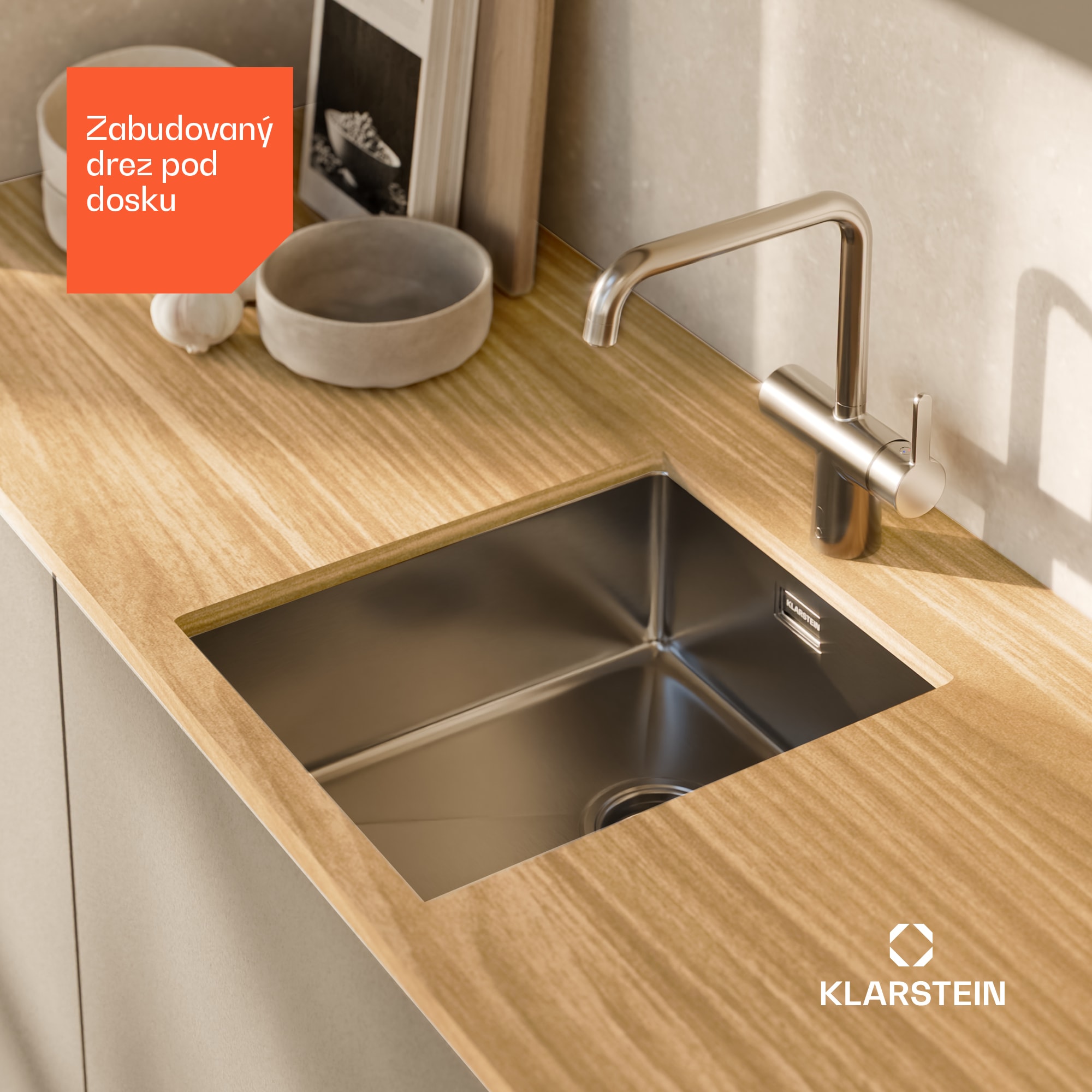 Klarstein TitanSteel Kuchynský drez 45 x 39 cm (DxŠ) s povrchom odolný voči hrdzi, poškriabaniu a teplu – Obrázok 3
