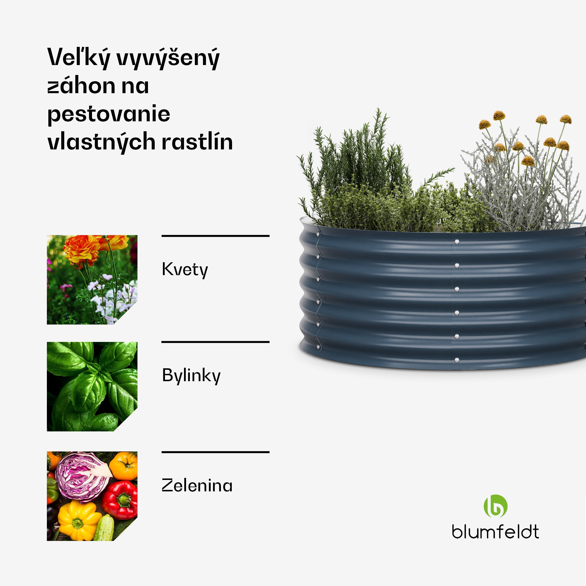 Blumfeldt High Grow Half Circle, polkruhový vyvýšený záhon, 105x43x60 cm, z vlnitého oceľového plechu, jednoduchá montáž, odolný voči hrdzi a mrazu – Obrázok 4