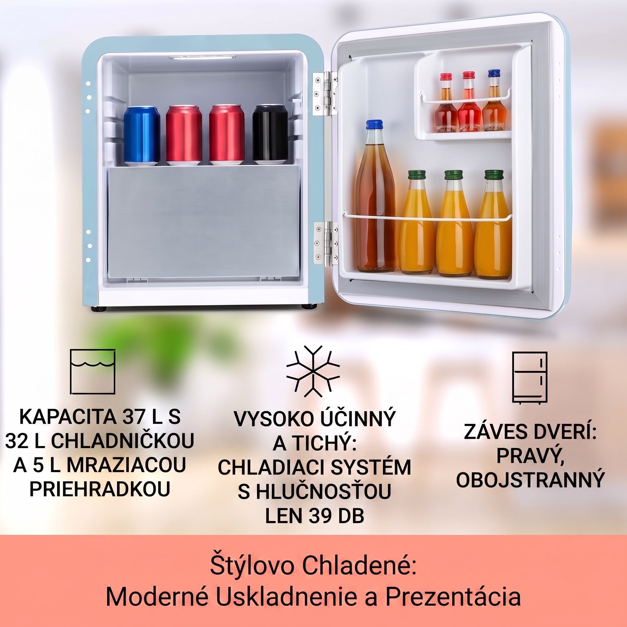 Klarstein Audrey, mini chladnička, energet. trieda E, mraziaci priečinok, LED – Obrázok 2