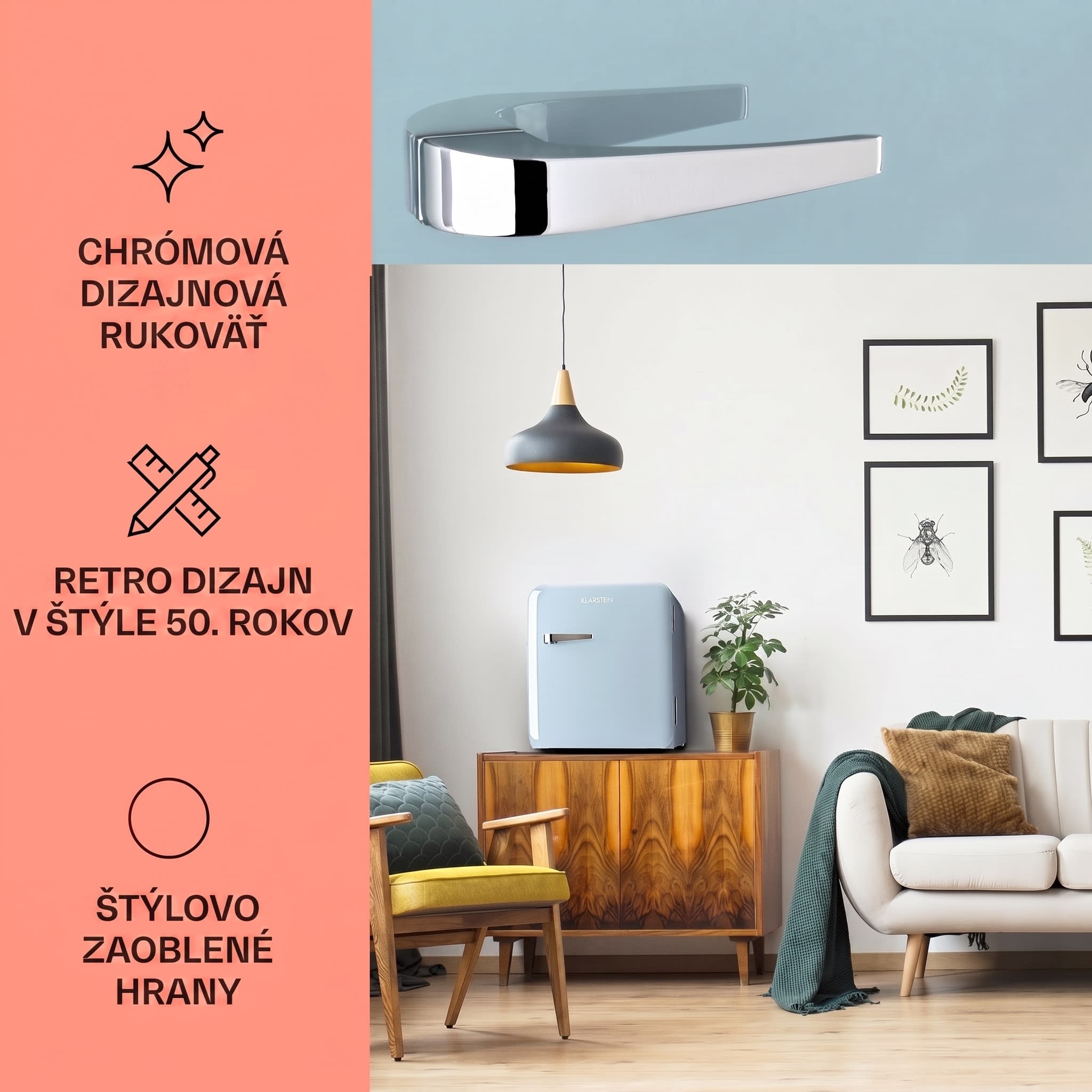 Klarstein Audrey, mini chladnička, energet. trieda E, mraziaci priečinok, LED – Obrázok 3