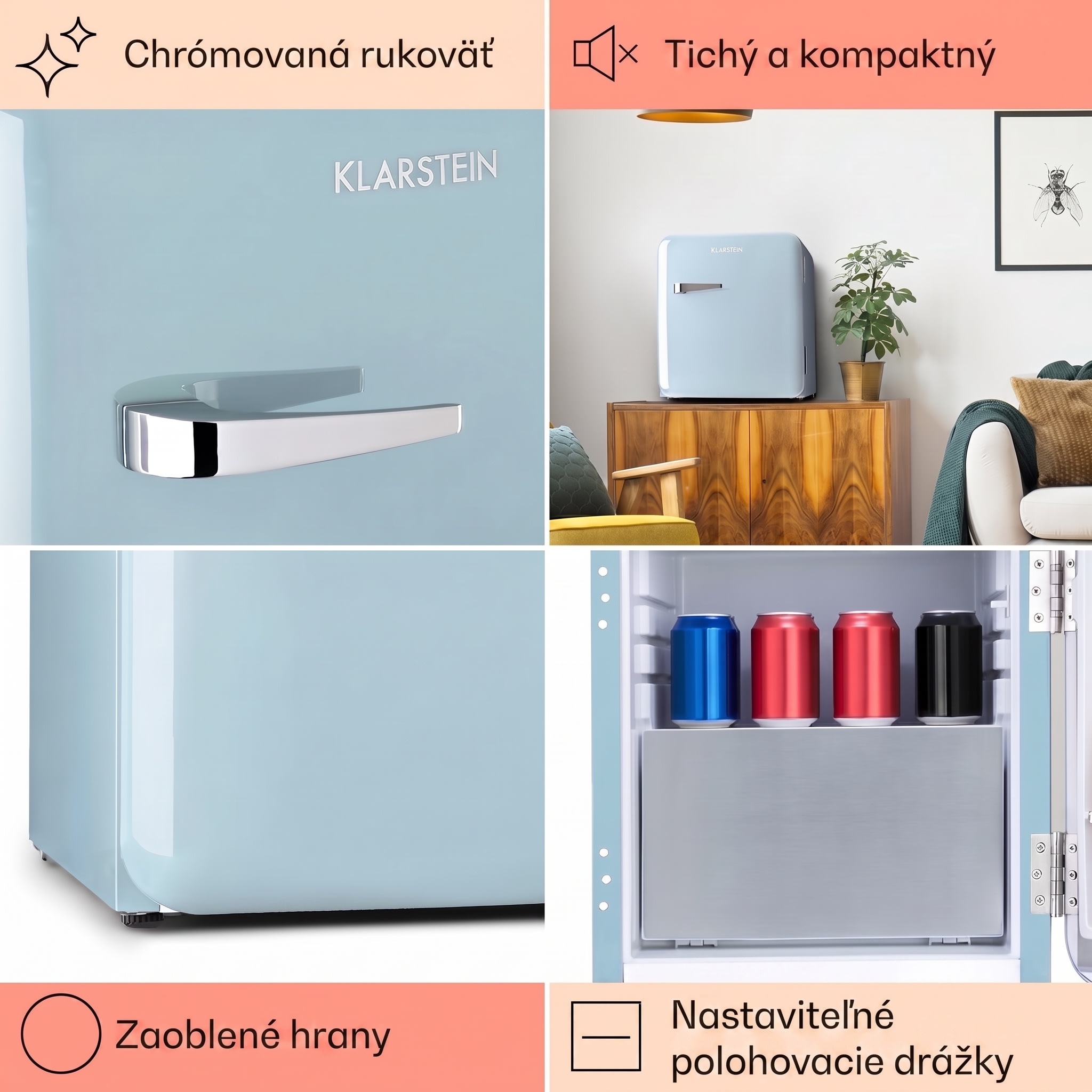 Klarstein Audrey, mini chladnička, energet. trieda E, mraziaci priečinok, LED – Obrázok 5
